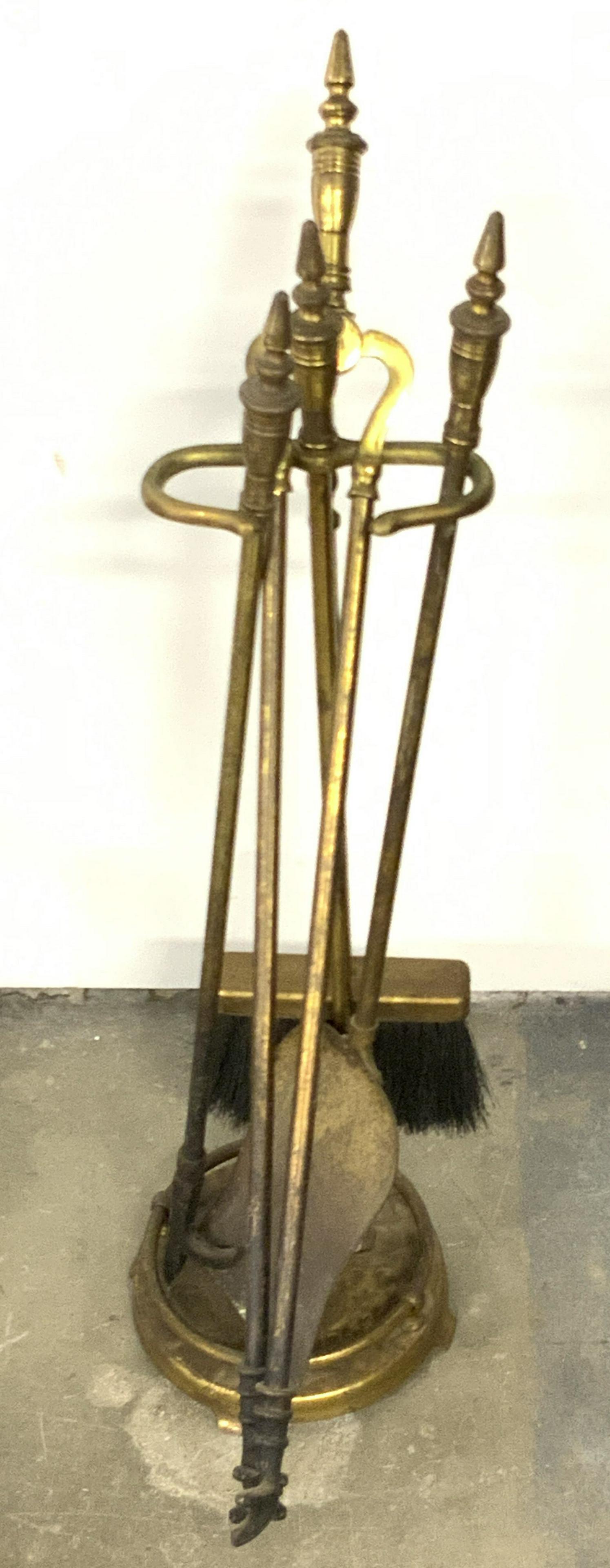 Vintage Four Piece Brass Fireplace Tools W/ Stand (1 of 10)