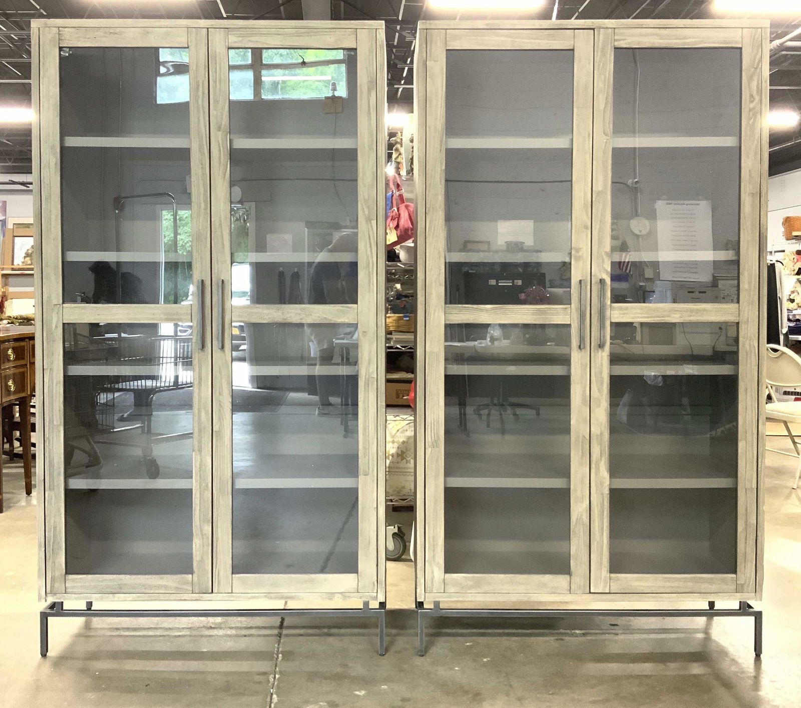 Pair Veneer Displays Cabinet W Metal Bases (1 of 10)