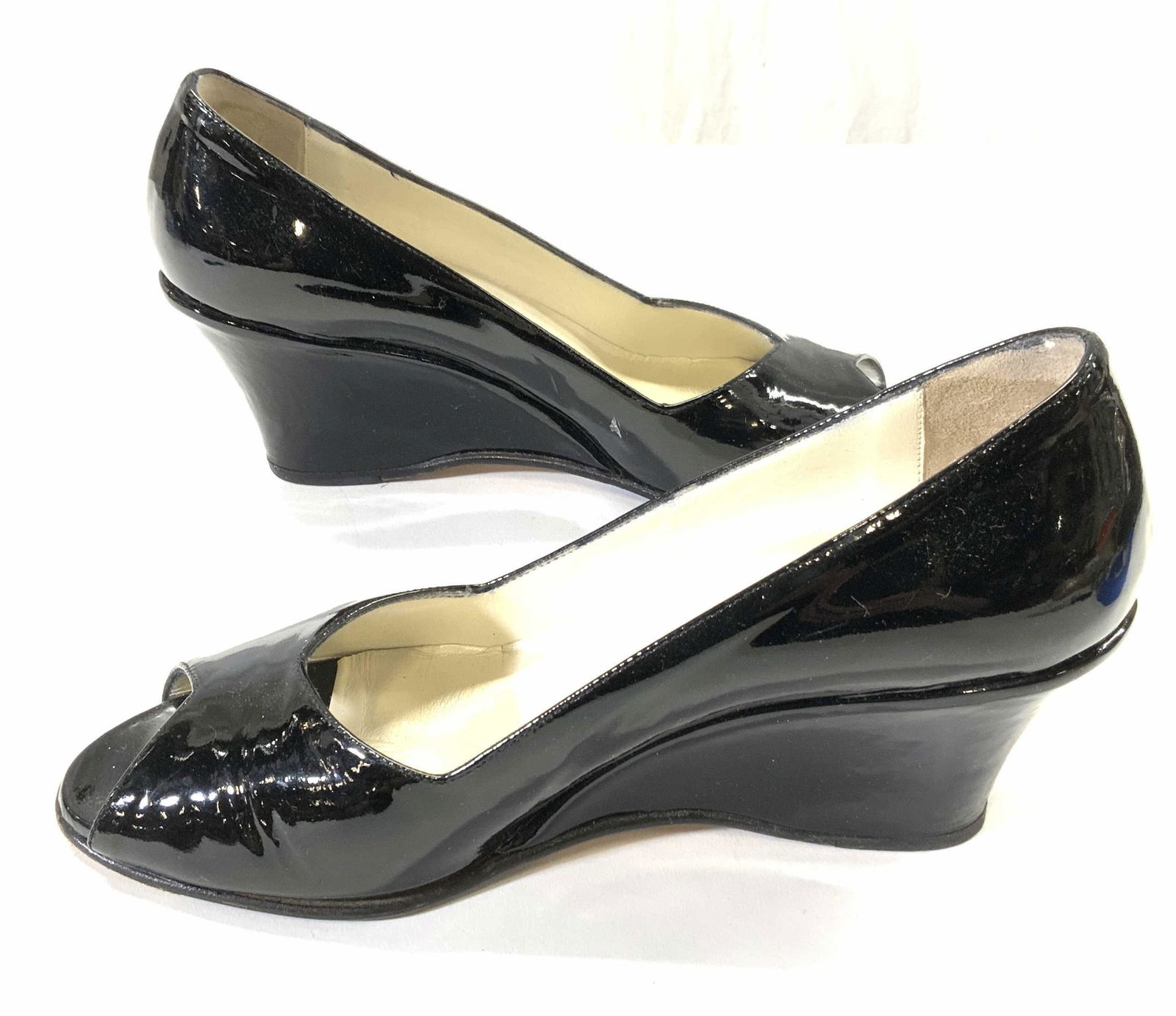 TARYN ROSE Black Patent Leather Peep Toe Heels (1 of 6)