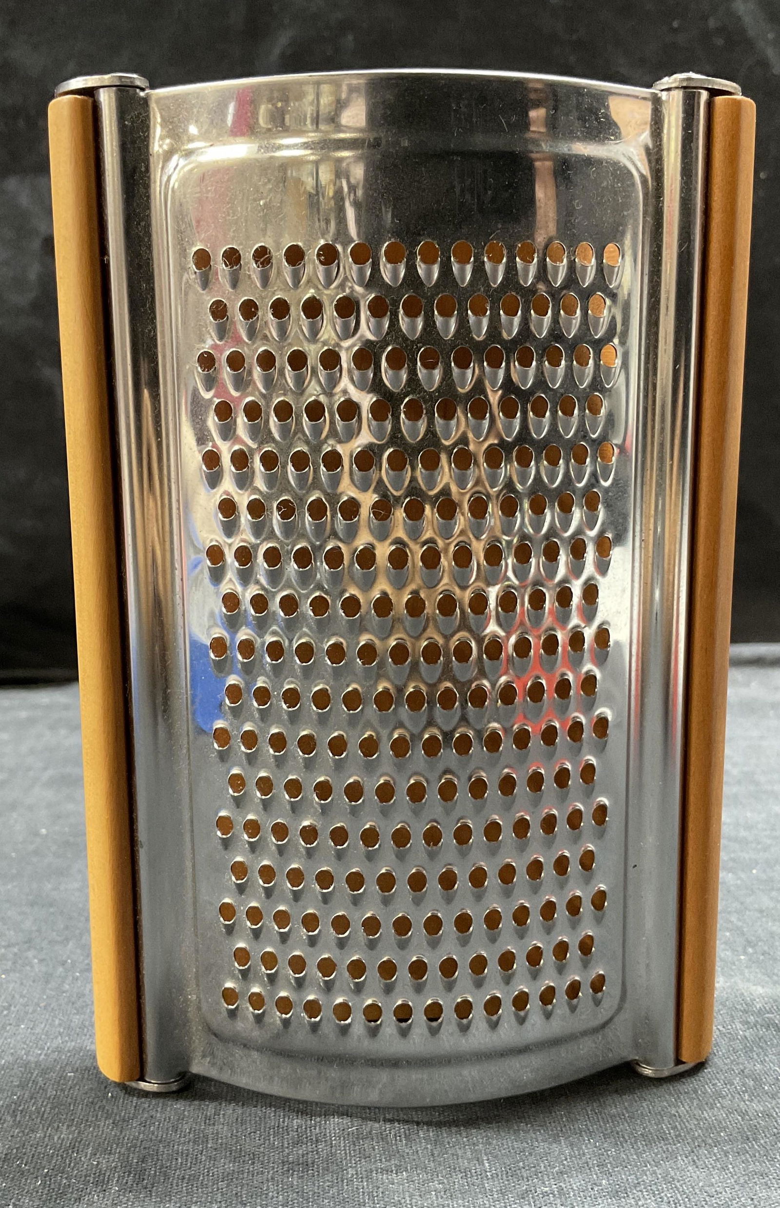 TWERGI ITALY Pearwood Cheese Grater: TWERGI ITALY Pearwood Cheese Grater, inscription reads TWERGI Pear Wood Italy, measures 5 1/4 x 3 1/2 inches, surface wear to piece, ALESSI TWERGI, cheese grater, kitchen tool, kitchenware, kitchenali