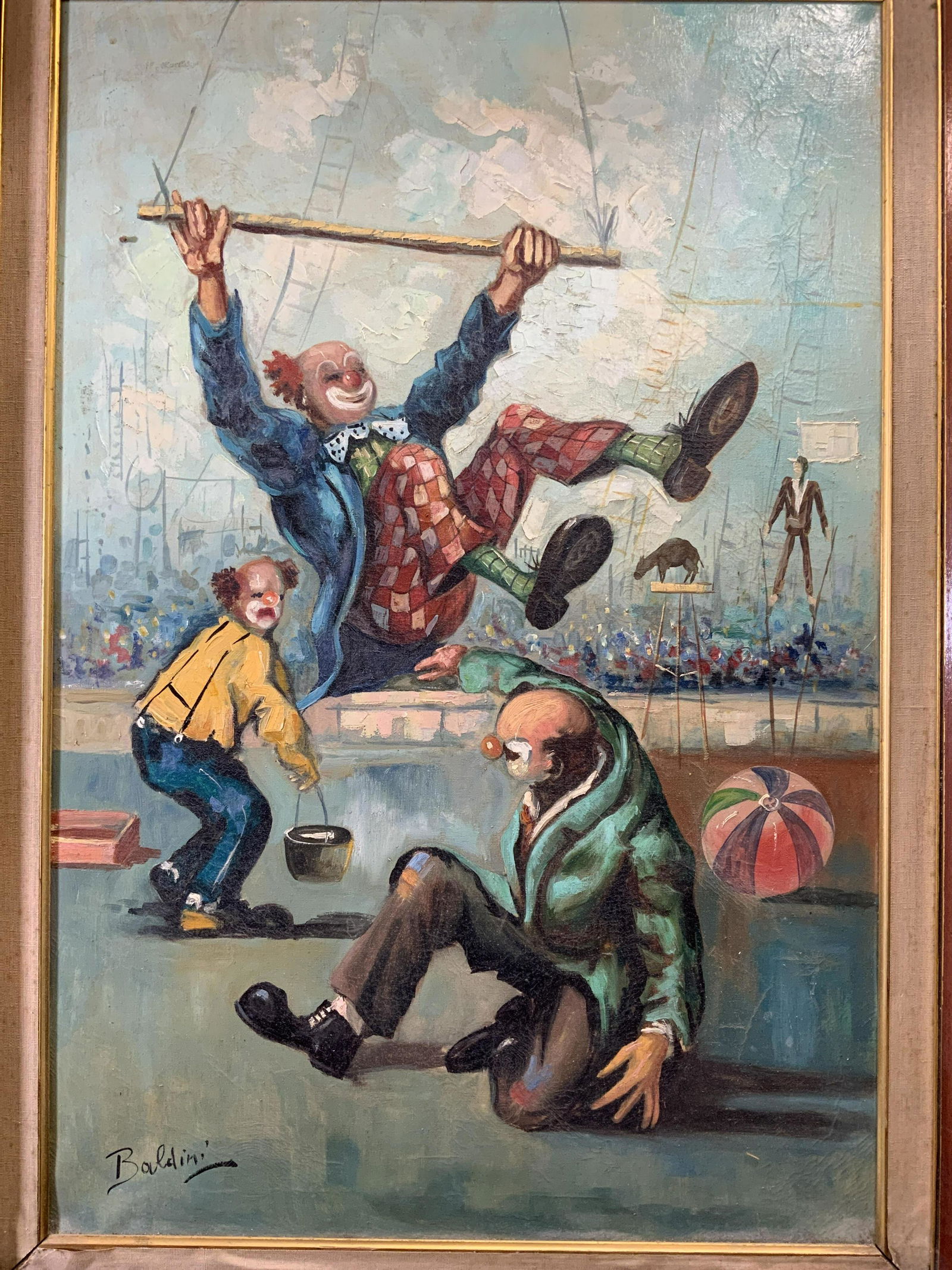 BALDINI Signed Circus Clowns Oil on Canvas (1 of 13)