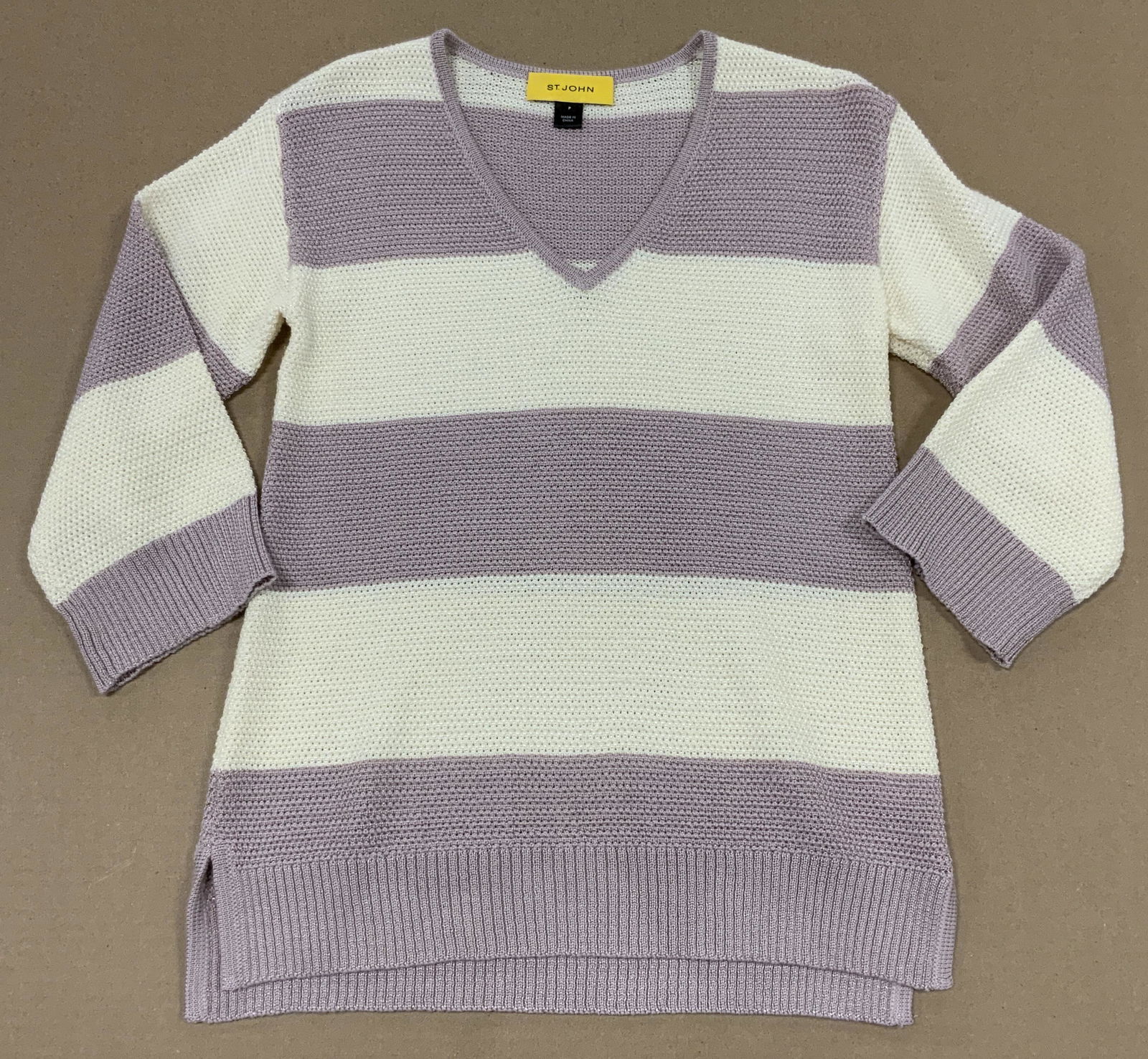 ST. JOHN Wool Blend Striped Lightweight Sweater (1 of 6)