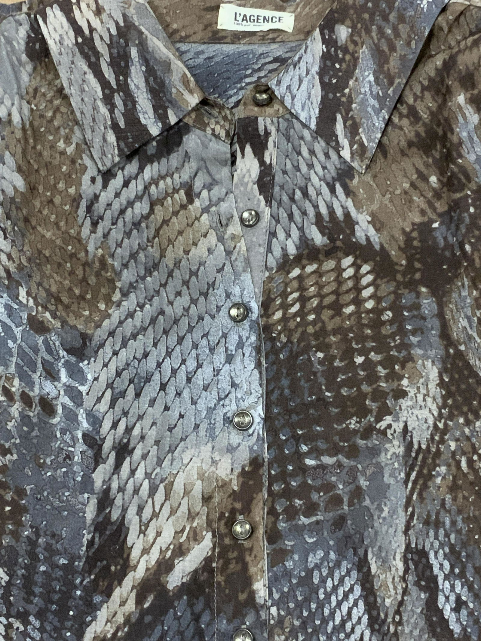 LAGENCE Silk & Cotton Snakeskin Pattern Blouse (1 of 9)