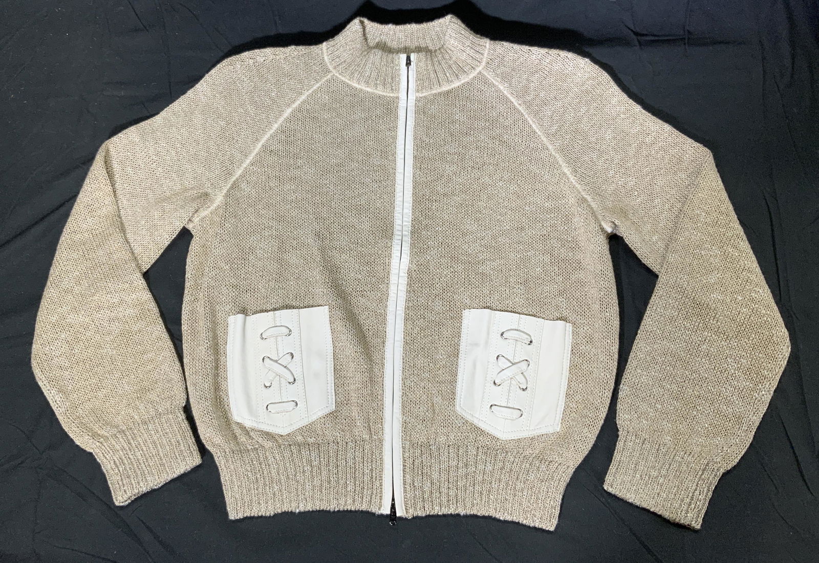 ST. JOHN Zip Up Knitwear Sweater, Leather Trim (1 of 8)