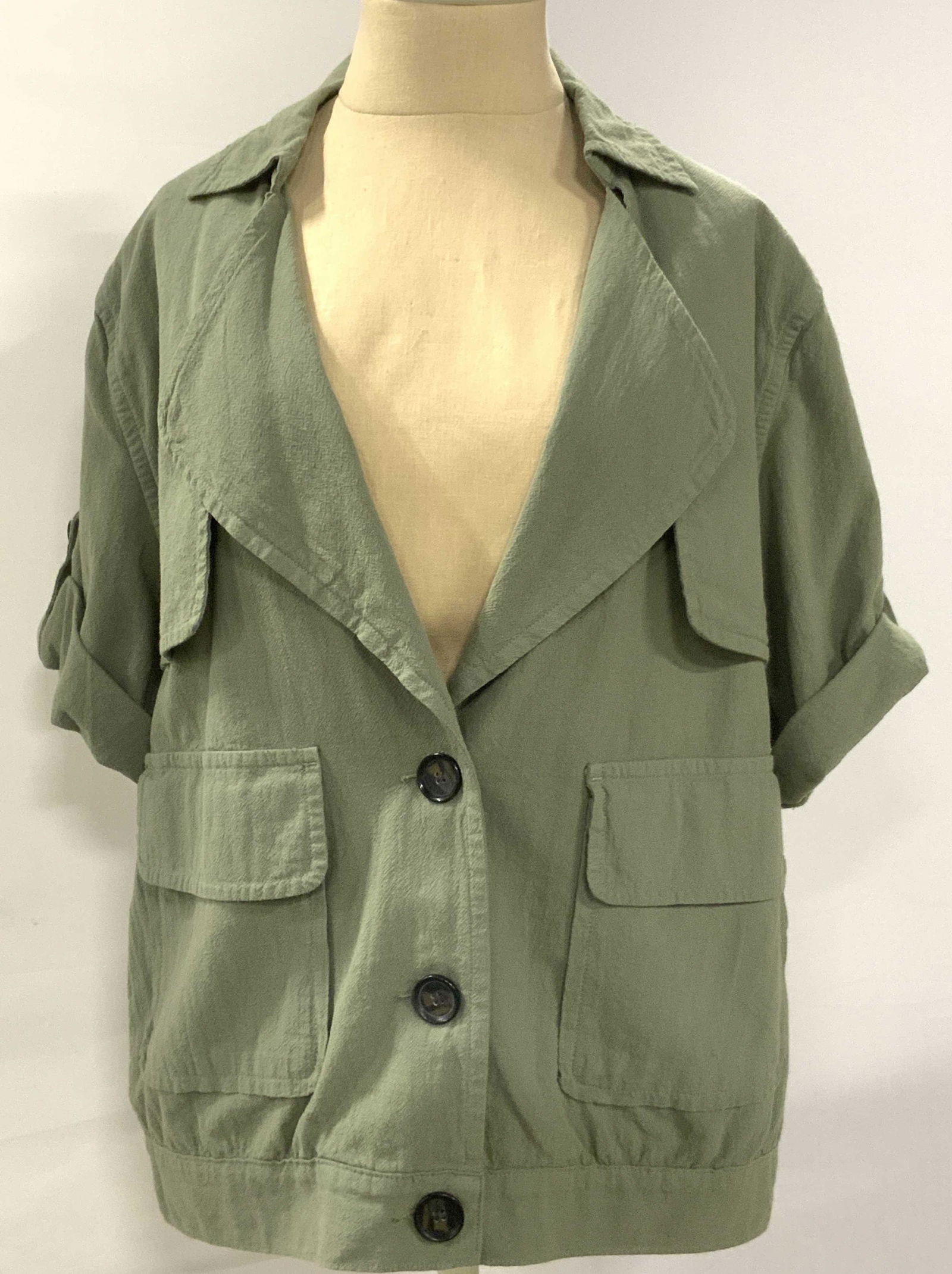 FRAME Cotton Olive Green Button Up Top (1 of 10)