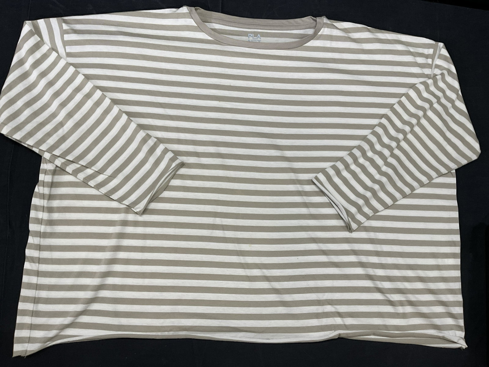 PLANET Beige & White Striped Long Sleeve Shirt: PLANET Beige And White Striped Long Sleeve Shirt. Ladies one size fits all. Tag read 100% Pima Cotton. Some minor blemishes. Planet By Lauren G presents a creative collection of women's apparel which 