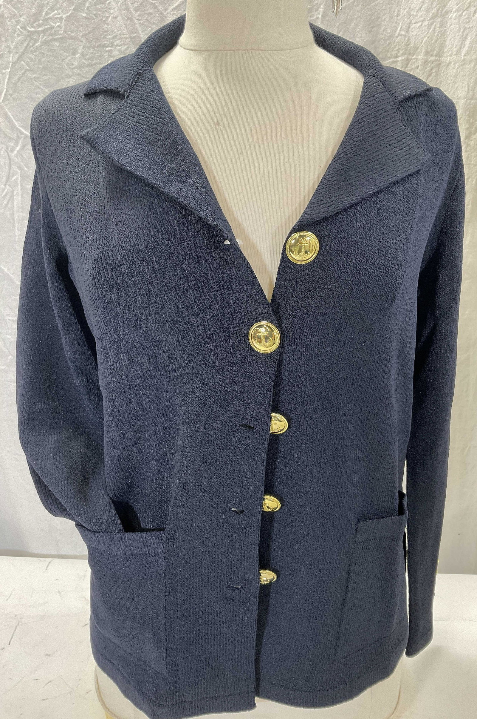 SPORTSWORK STUDIO Navy Blue Buttoned Cardigan (1 of 5)
