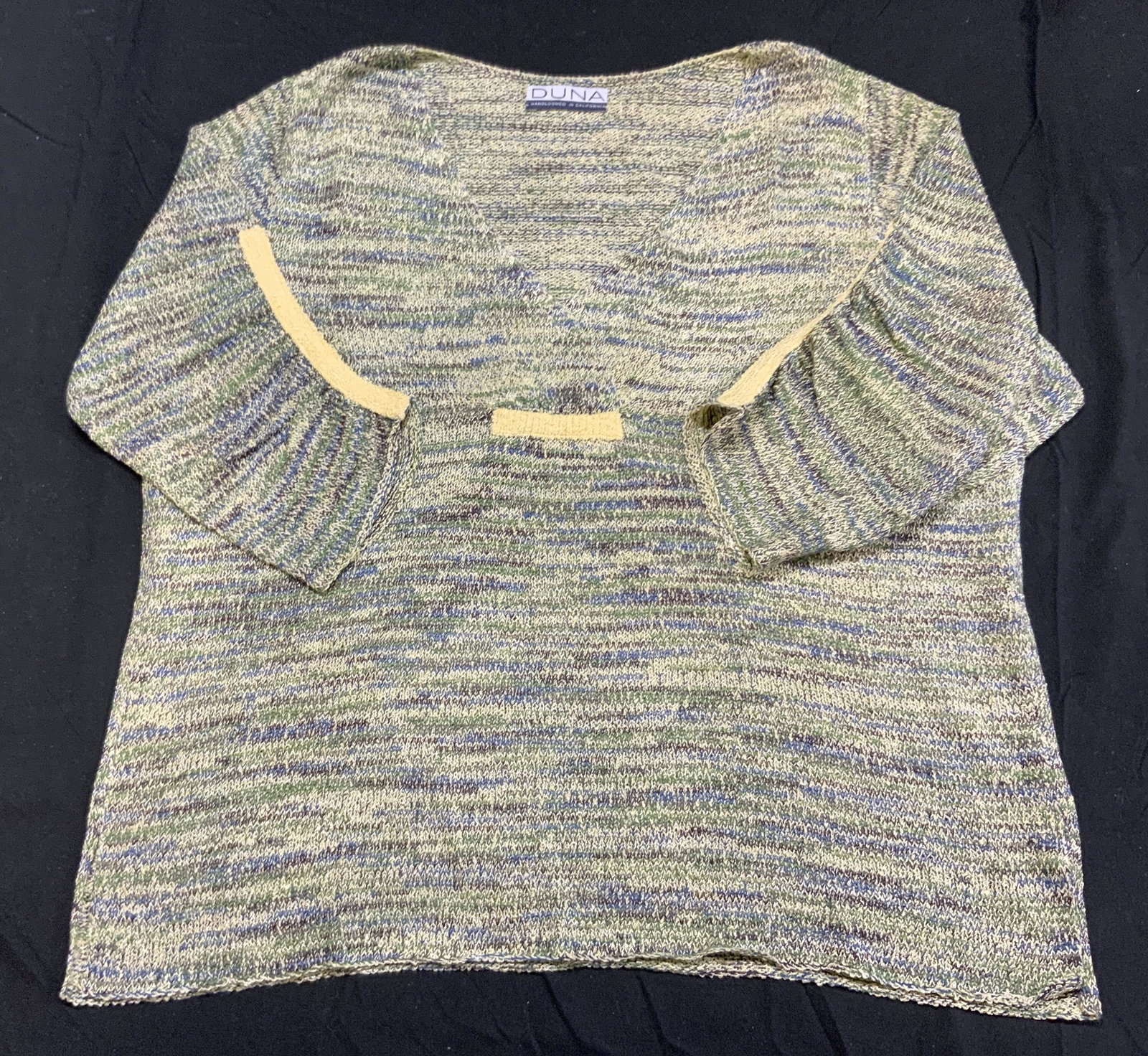 DUNA Hand Loomed Green Multi Tone V Neck Sweater (1 of 6)