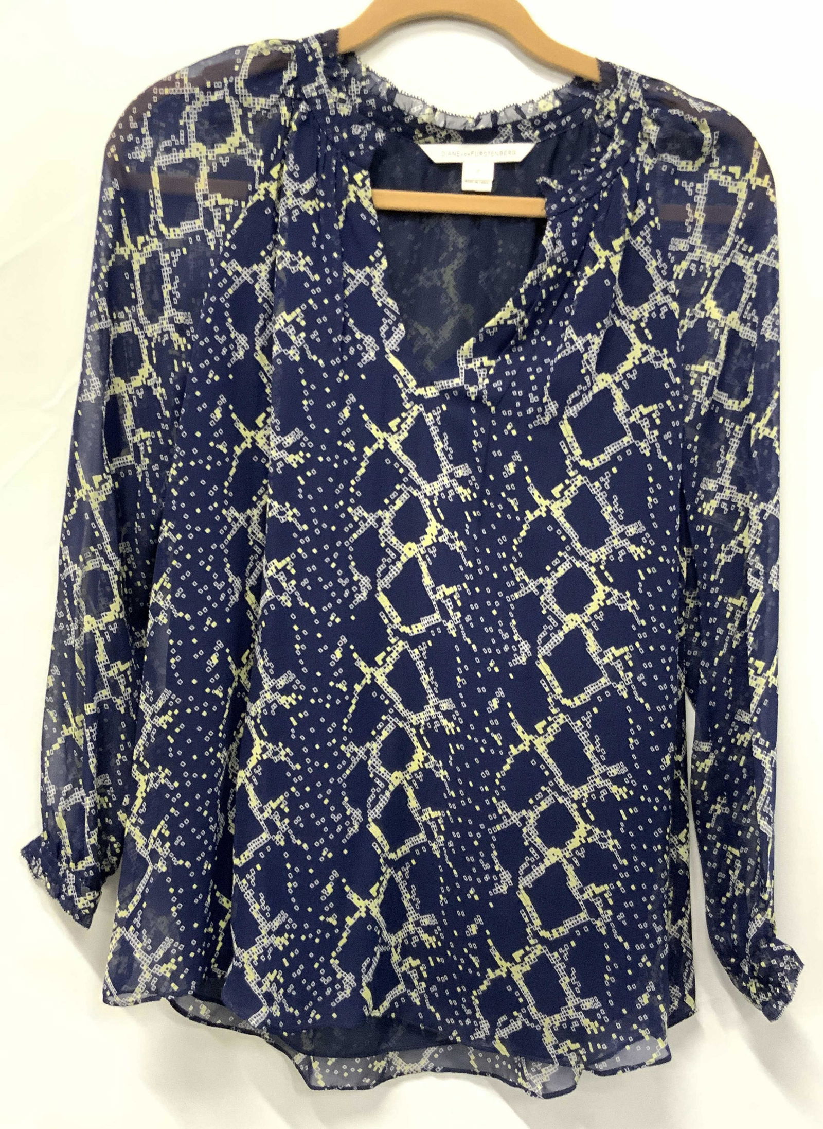 DIANE VON FURSTENBERG Blue & Yellow Pattern Blouse (1 of 11)