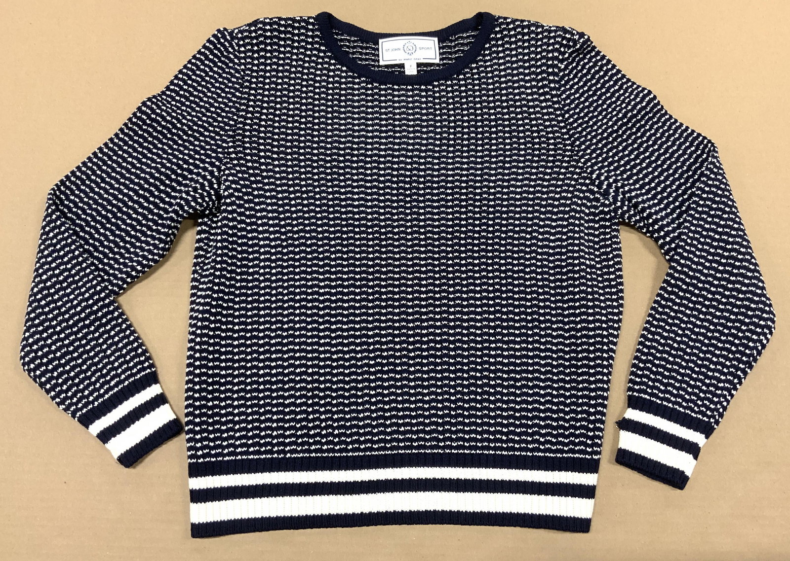 ST. JOHN SPORT Navy Blue & White Knit Sweater (1 of 5)