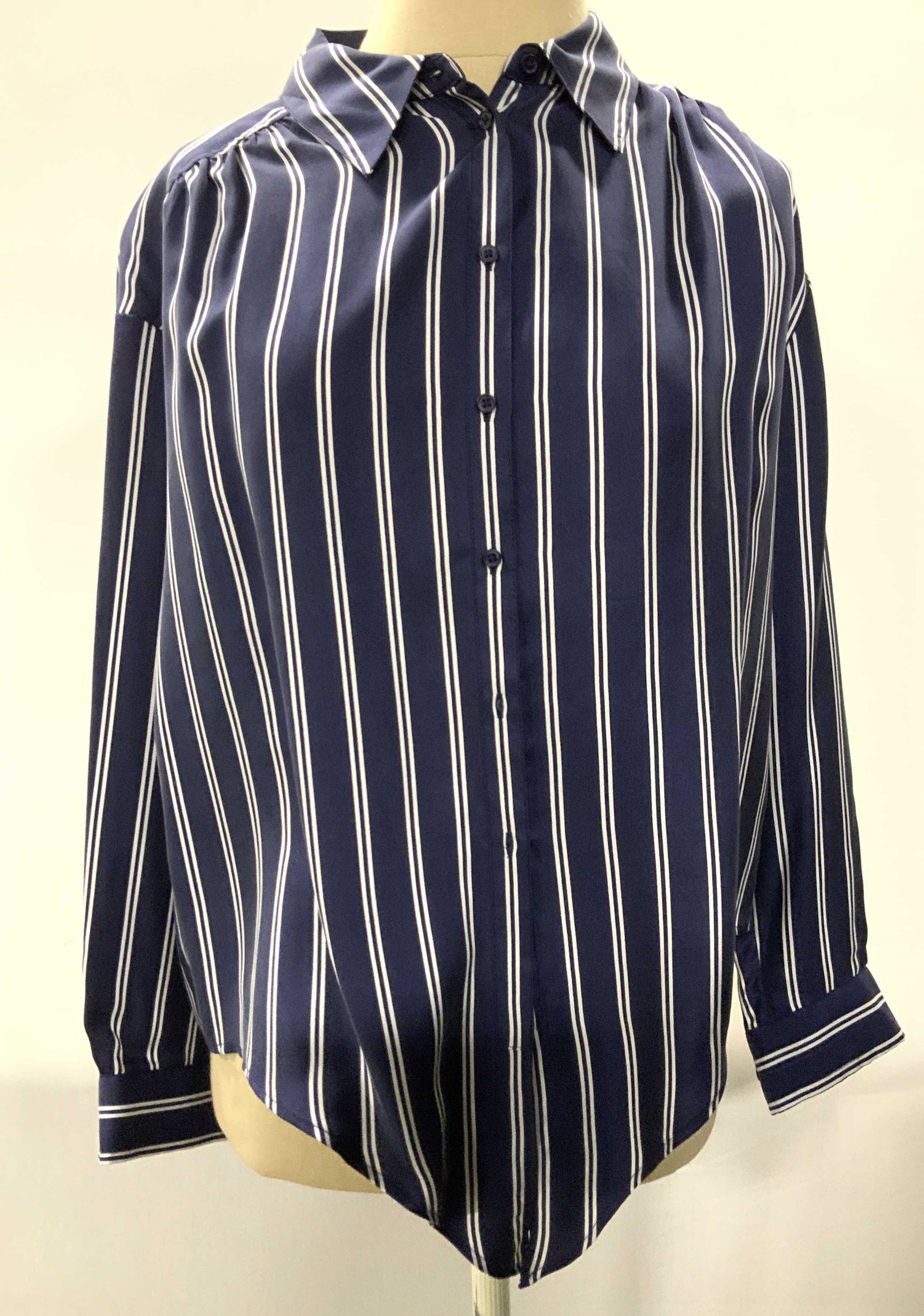 JOIE SILK NAVY & WHT STRIP SILK BLOUSE (1 of 6)