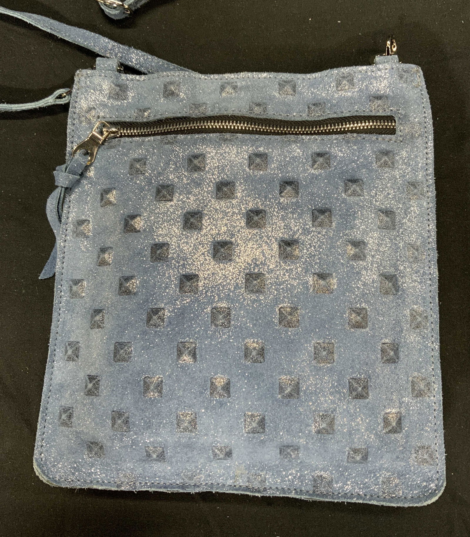STREETS AHEAD Shimmery Blue Suede Crossbody Bag (1 of 6)