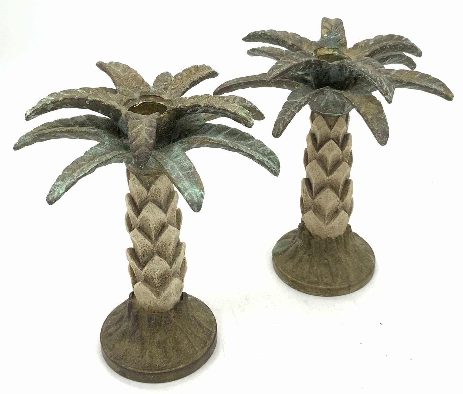 Pair Vintage Brass Palm Tree Candle Holders (1 of 9)