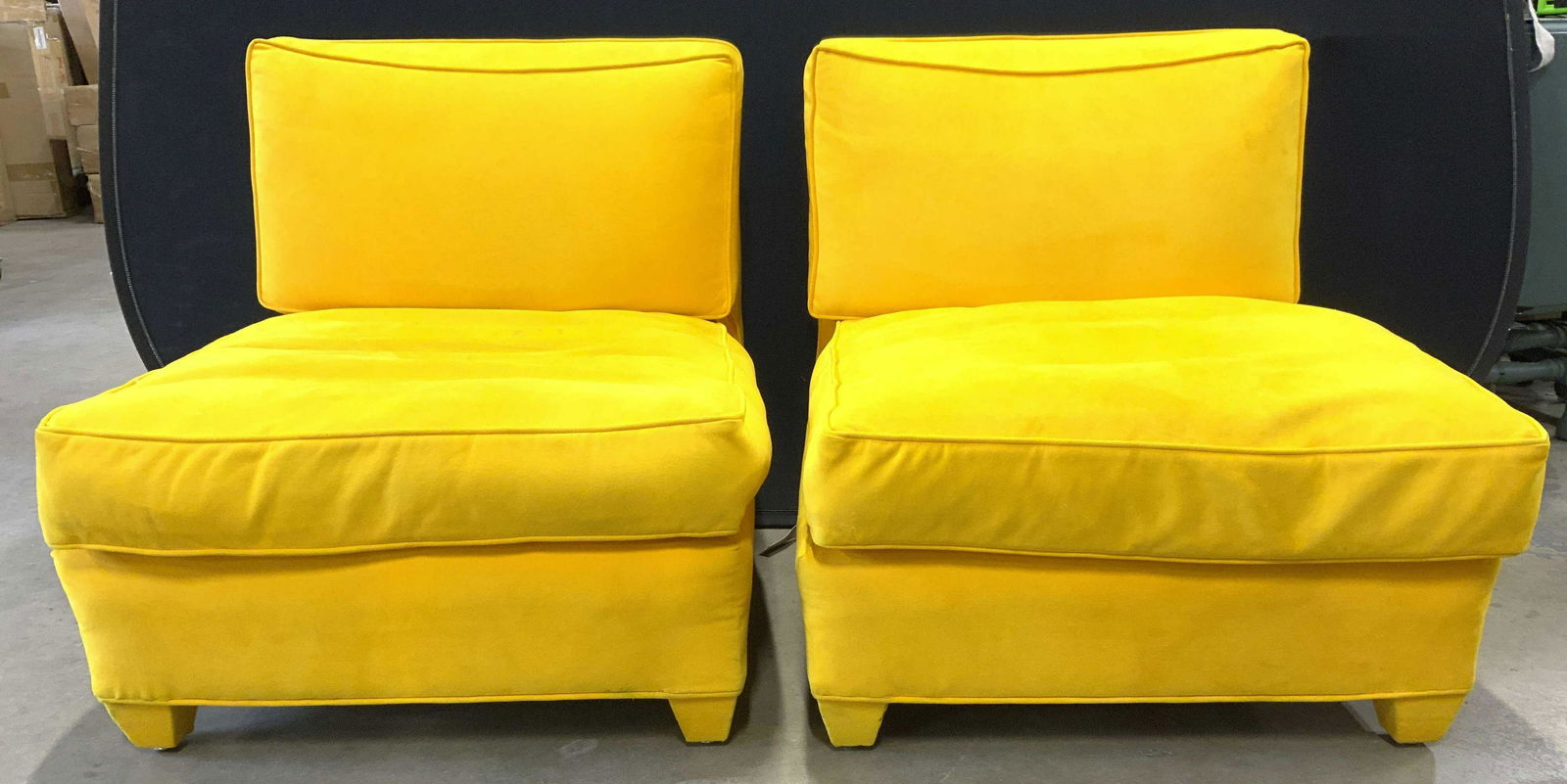 Pair Upholstered Armless Lounge Chairs In Yellow (1 of 10)