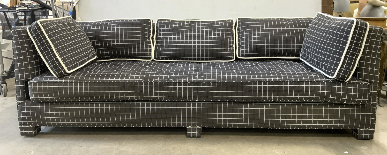 Vintage Tufted Seat Sofa W Gridded Upholstery (1 of 11)