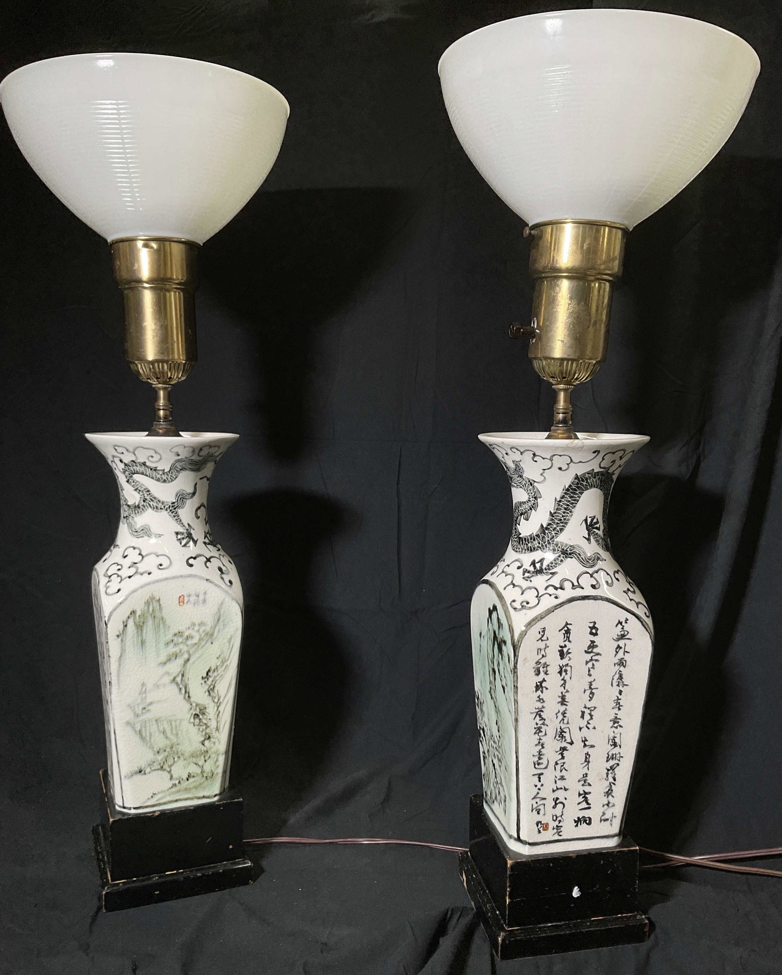 Vintage Pair Asian Styled Lamps W Bowl Shade (1 of 8)