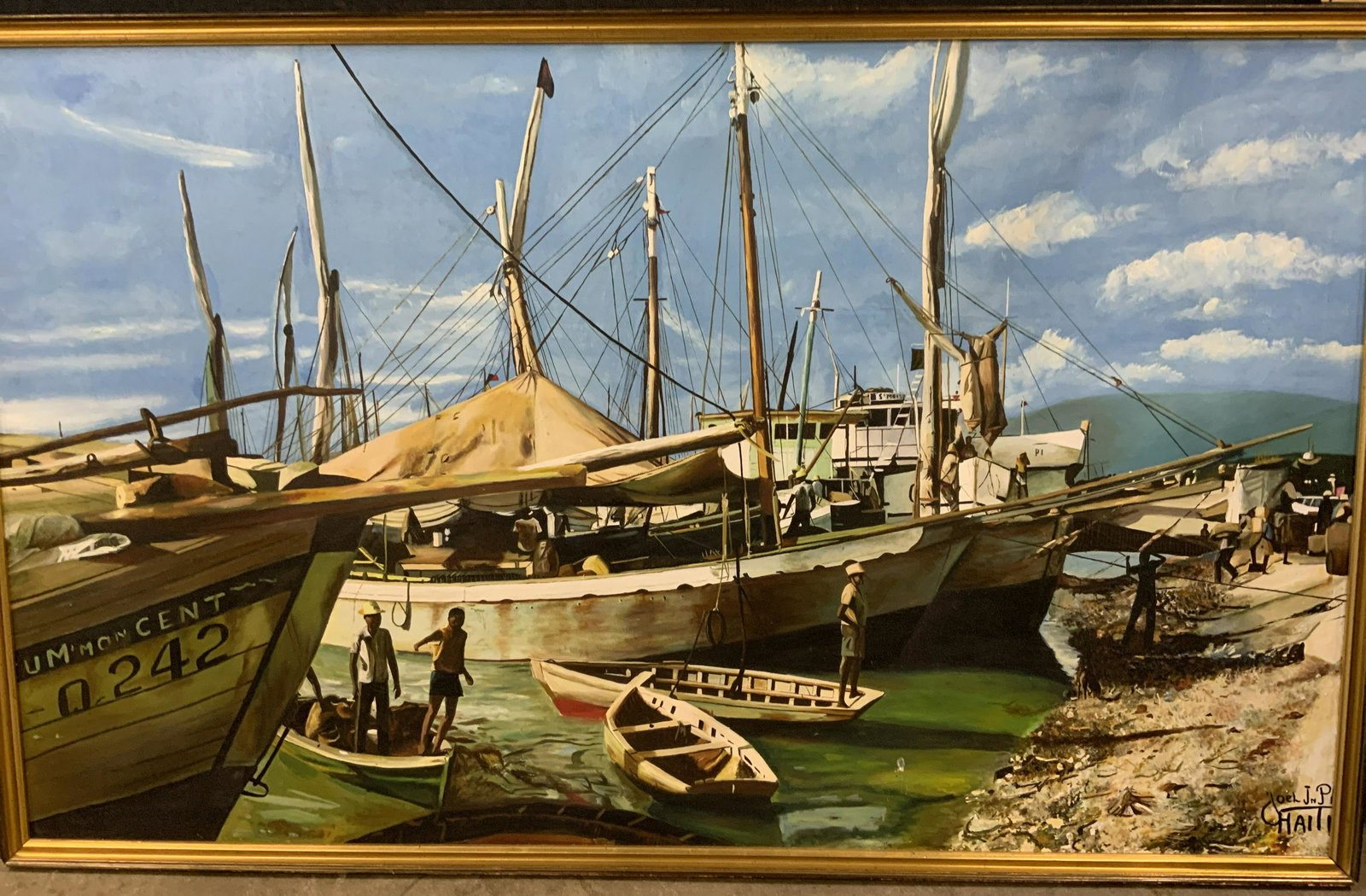 JOEL J.P. HAIL Signed Acrylic on Canvas Dock Scene (1 of 12)