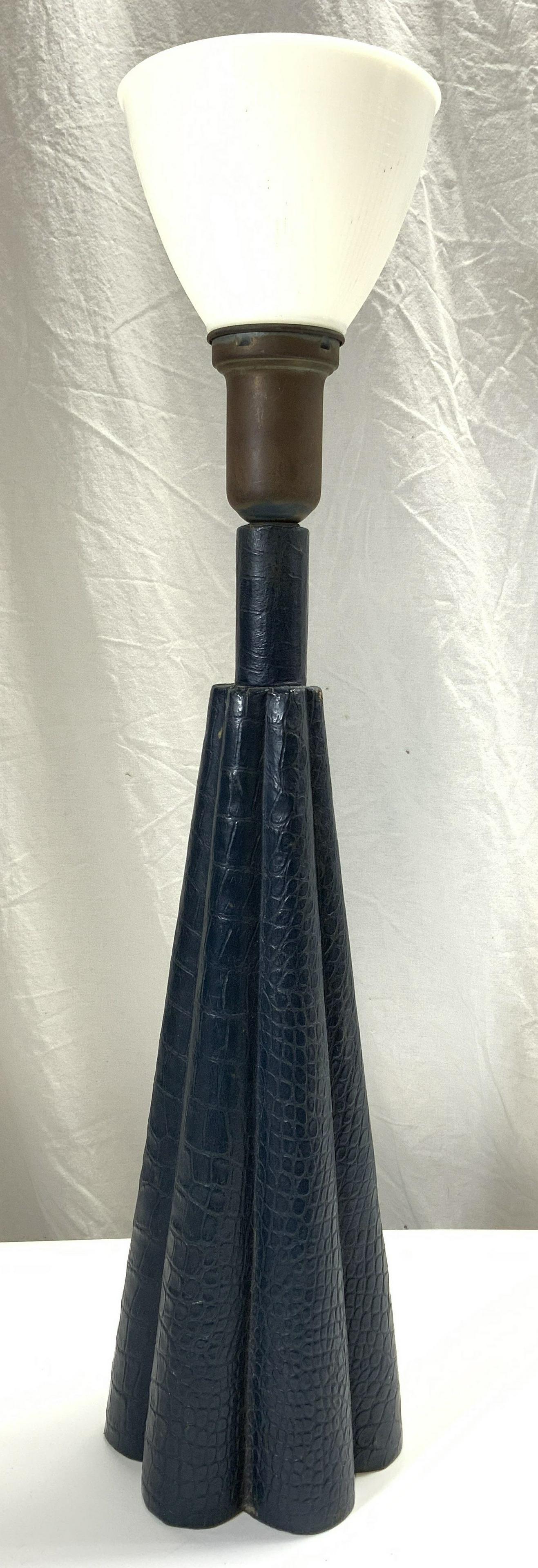 Vintage Leather Lined Lamp W Bowl Shade (1 of 8)