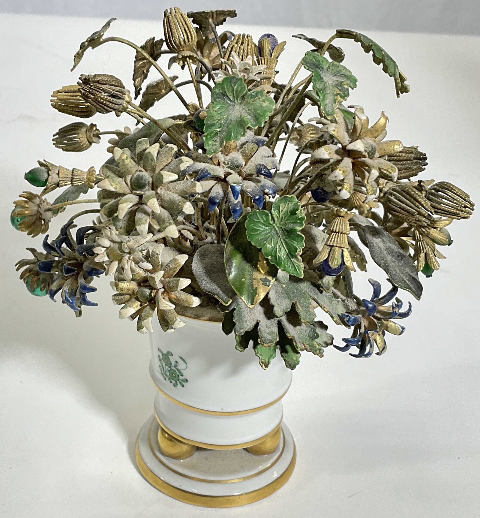 HEREND GREEN Porcelain & Metal Flowers, Hungary (1 of 5)