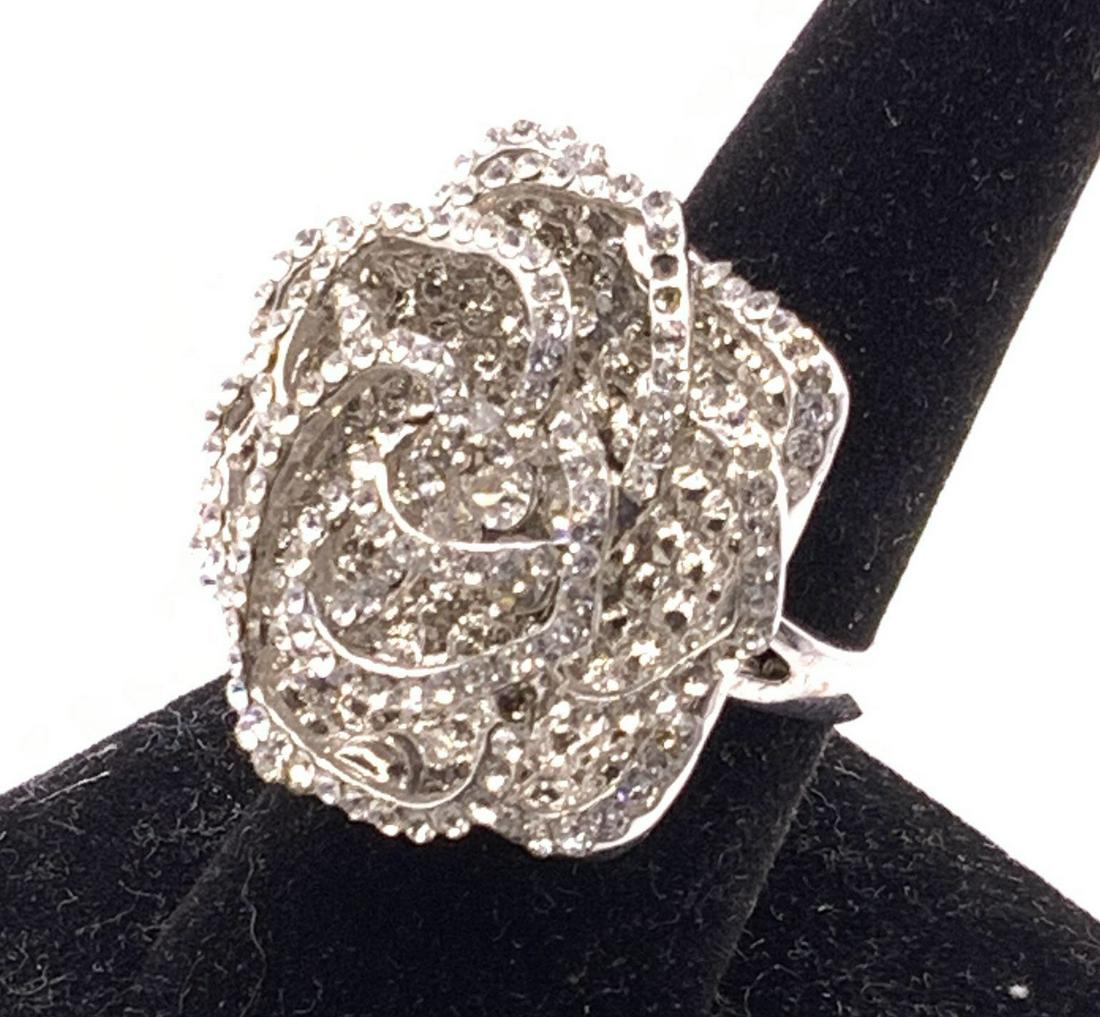 Silver Tone Crystal Flower Statement Ring, Jewelry (1 of 5)
