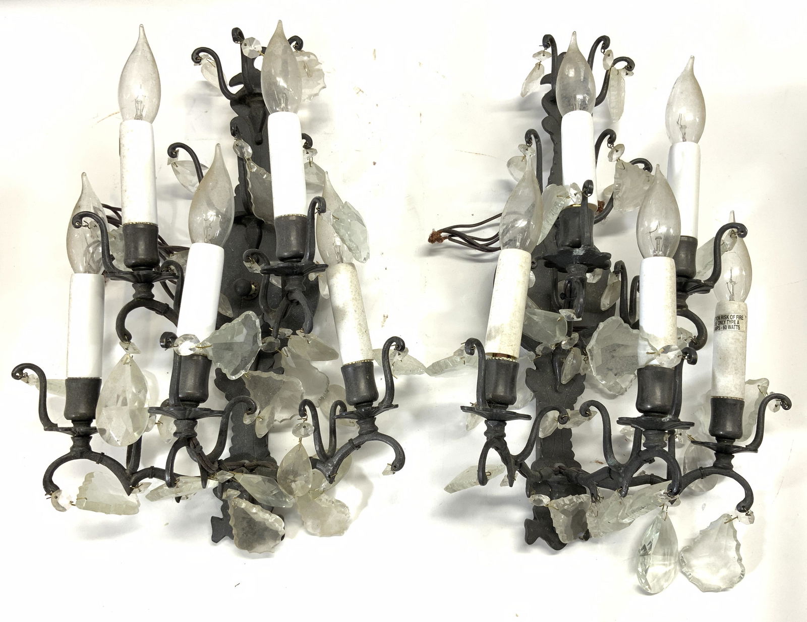 Pair 5 Arm Wall Sconces W Glass Ornament (1 of 8)