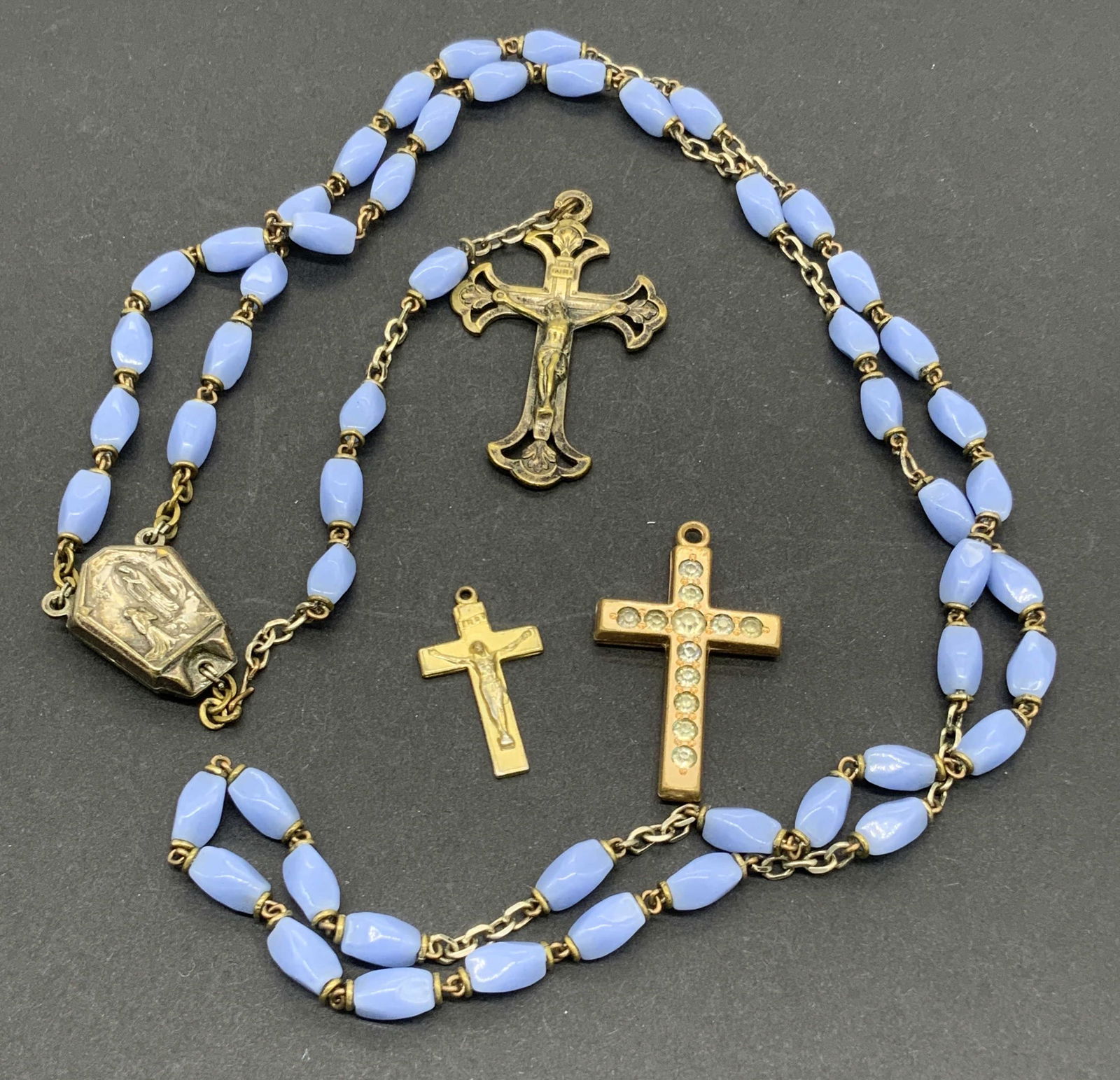 Vintage Beaded Rosary Necklace W/ Cross Pendants (1 of 9)