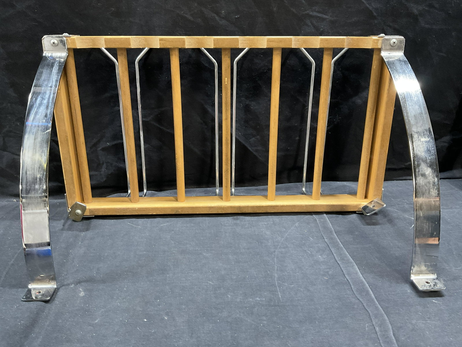 Metal and Wood Glass Rack: Metal and Wood Glass Rack, no apparent inscriptions or markings, measures 12 1/4 x 21 5/8 inches, surface wear to piece, not tested for functionality, Hanging rack, wine glass rack, glass rack, kitche
