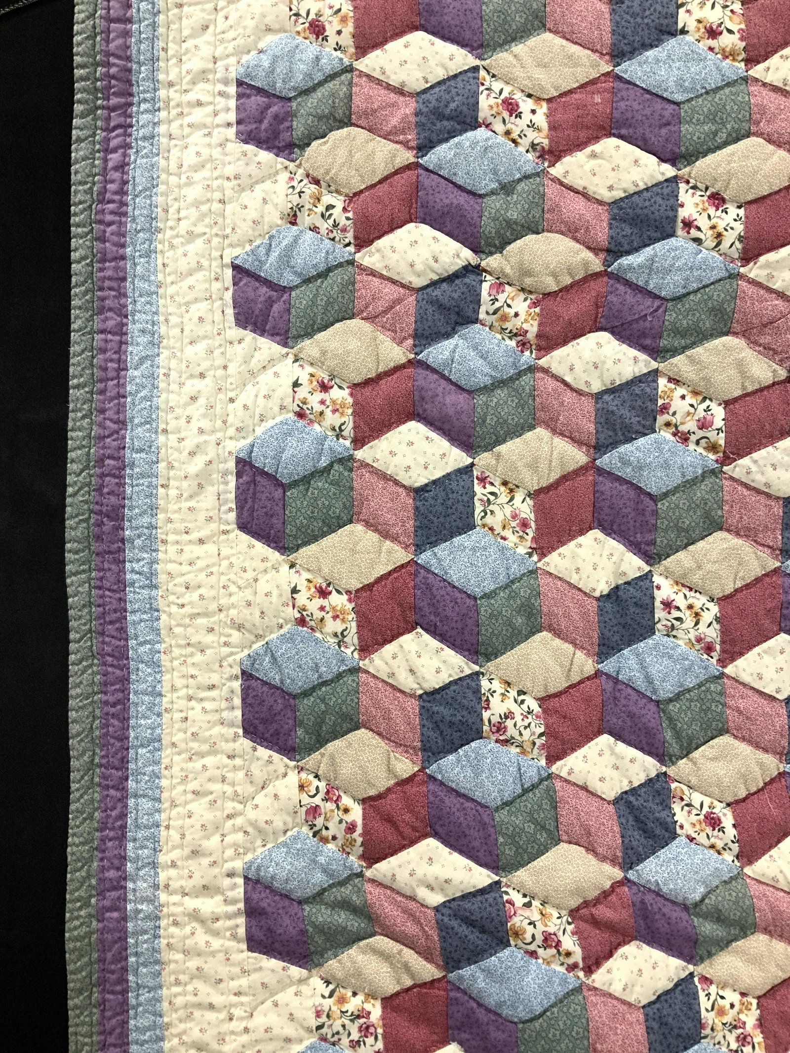 Handmade Artisanal 3D Cube Pattern Quilt (1 of 8)