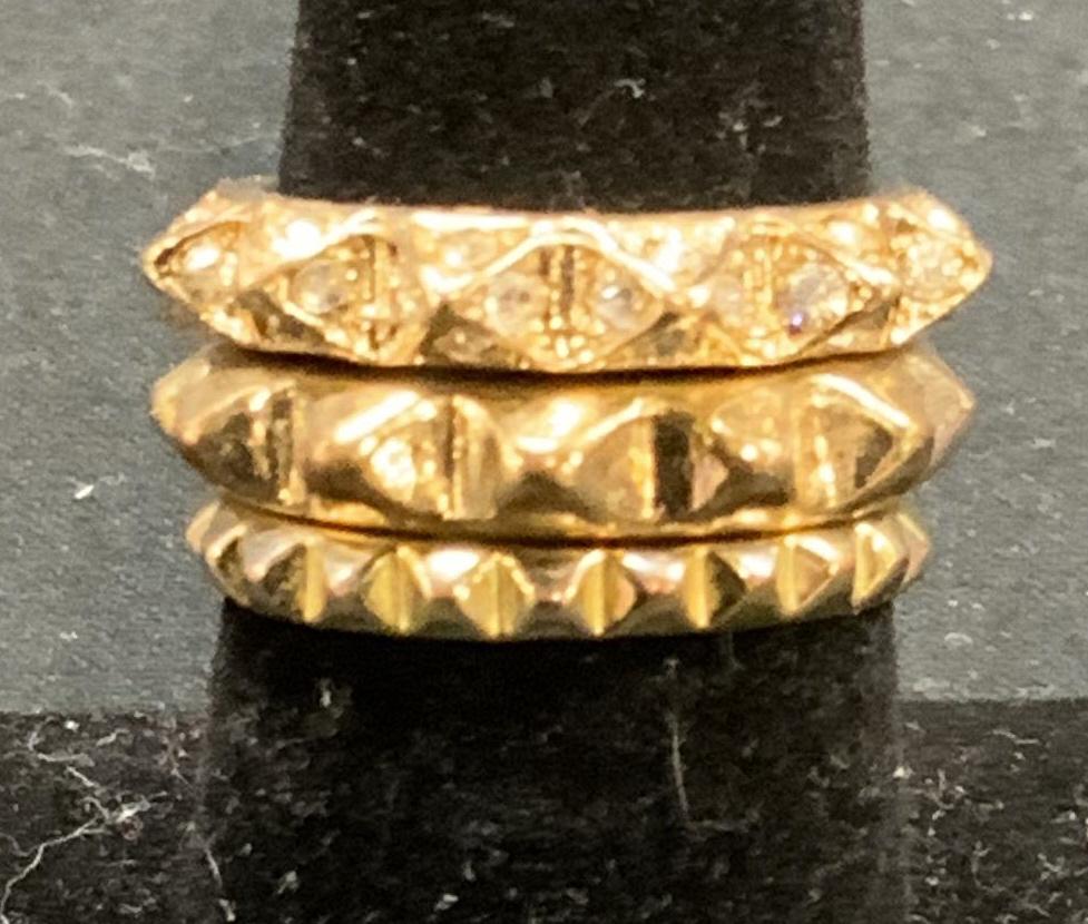 Lot 3 Gold Tone & Crystal Stacking Rings, Jewelry (1 of 7)