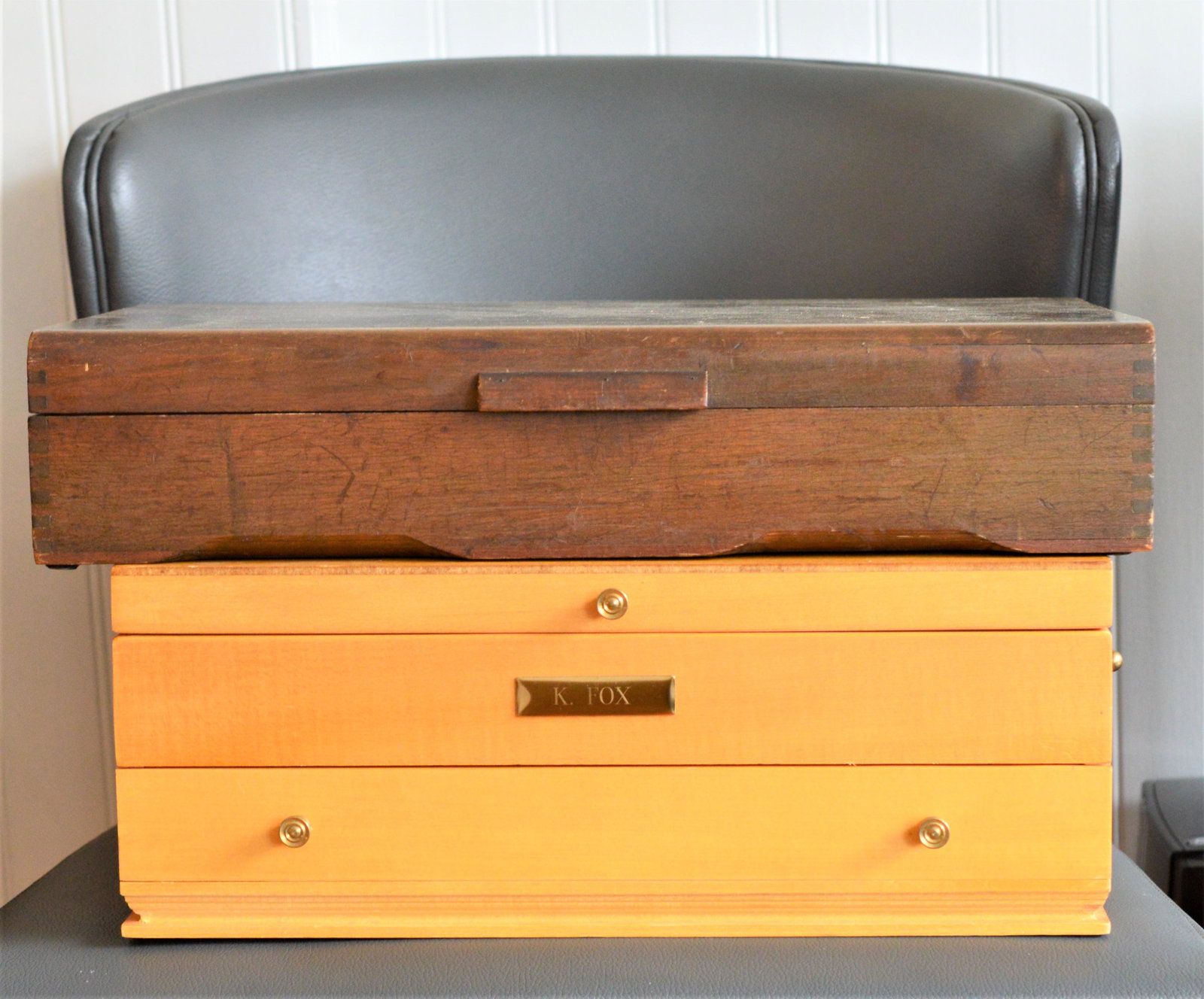 2 Vintage Wooden Cutlery Flatware Silverware Boxes (1 of 7)