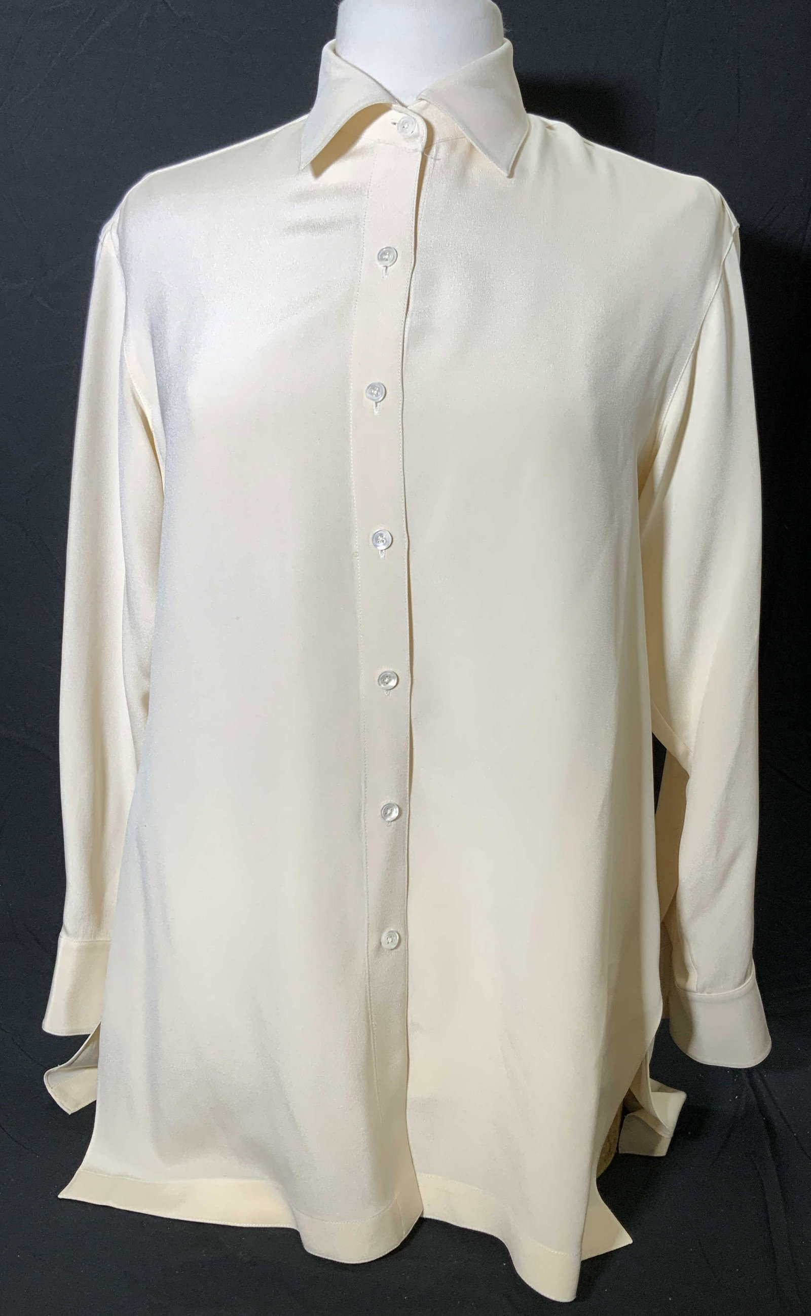 DONNA KAREN Cream Silk Button Up Blouse (1 of 6)