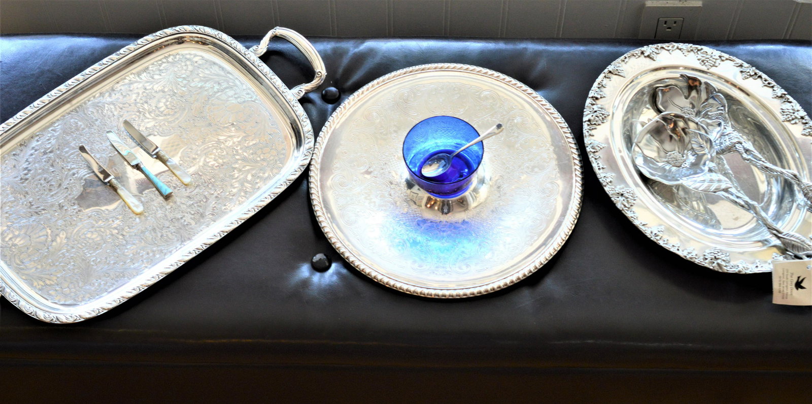 Set3 Vintage EP Silver Serving Trays W Utensils (1 of 8)
