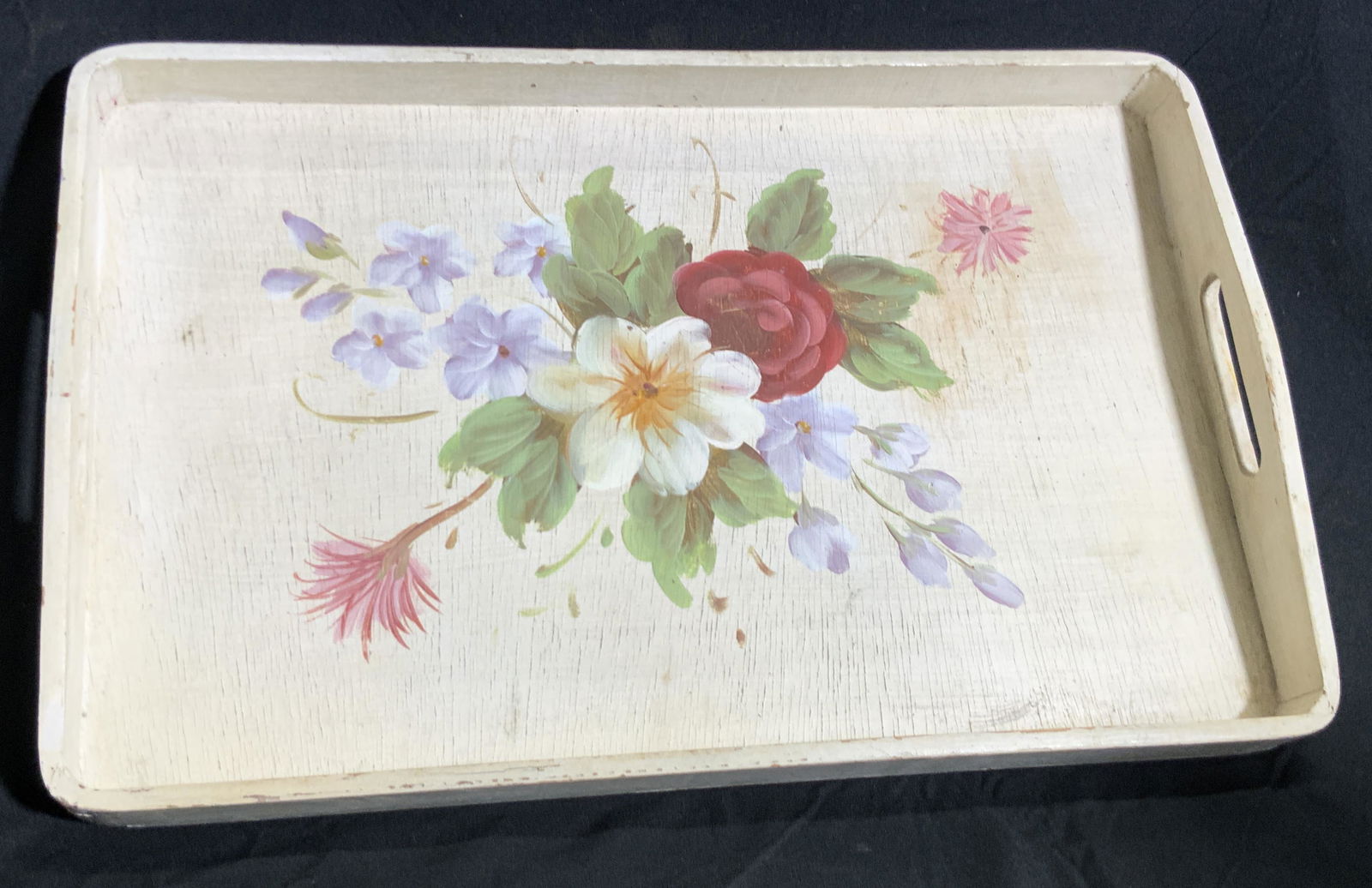 Vintage Painted Floral Wooden Tray, Handled (1 of 11)