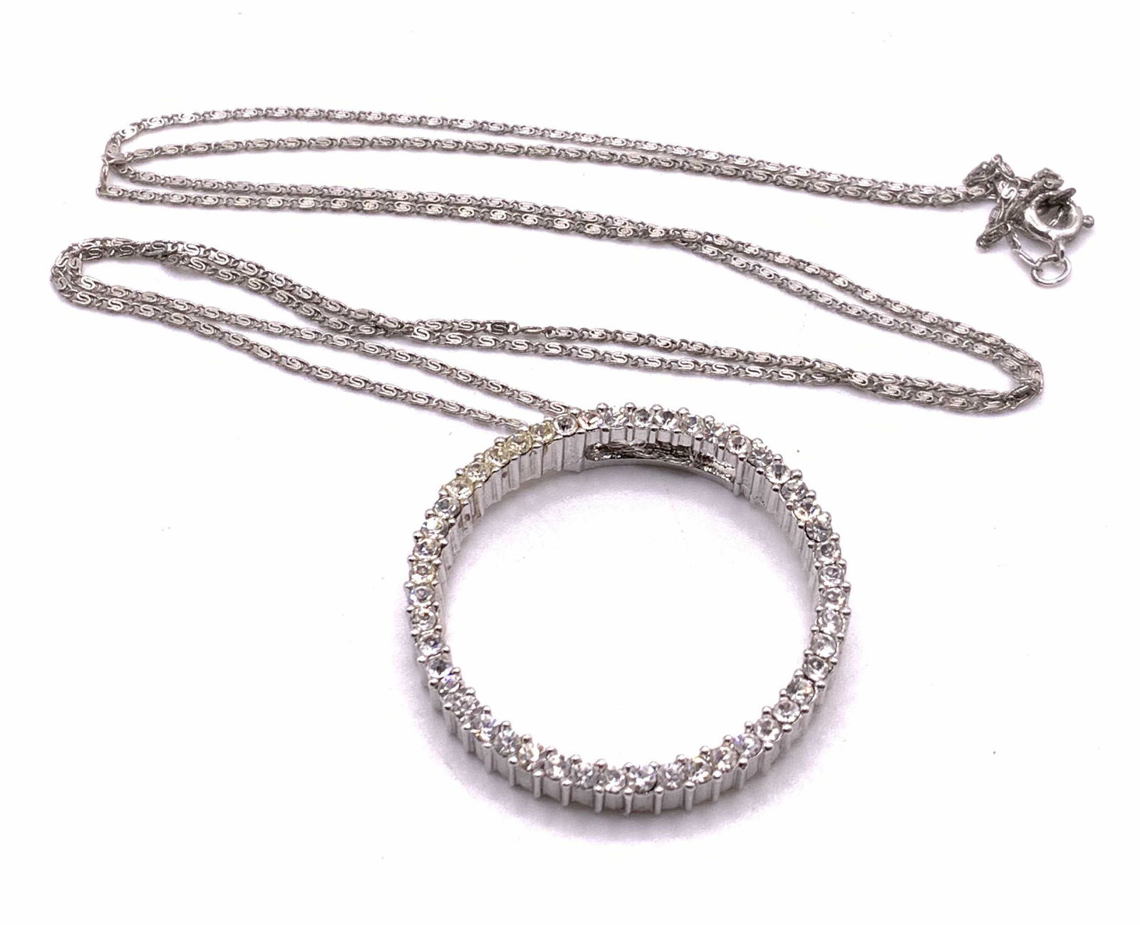 Silver Tone Open Circle Crystal Pendant Necklace (1 of 6)