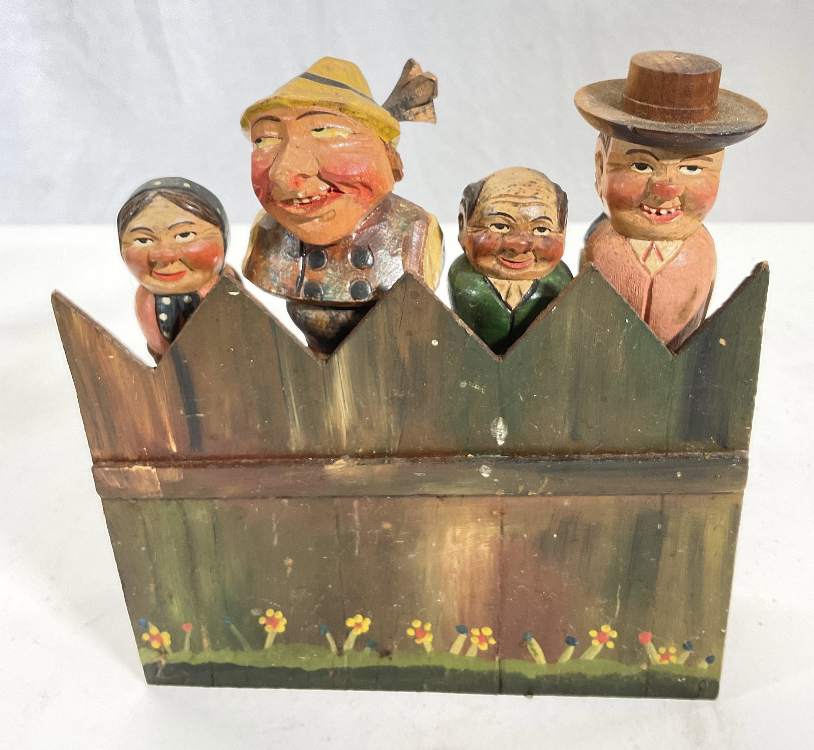 Vintage 4 Carved Wood Hand-painted Corks On Stand (1 of 6)