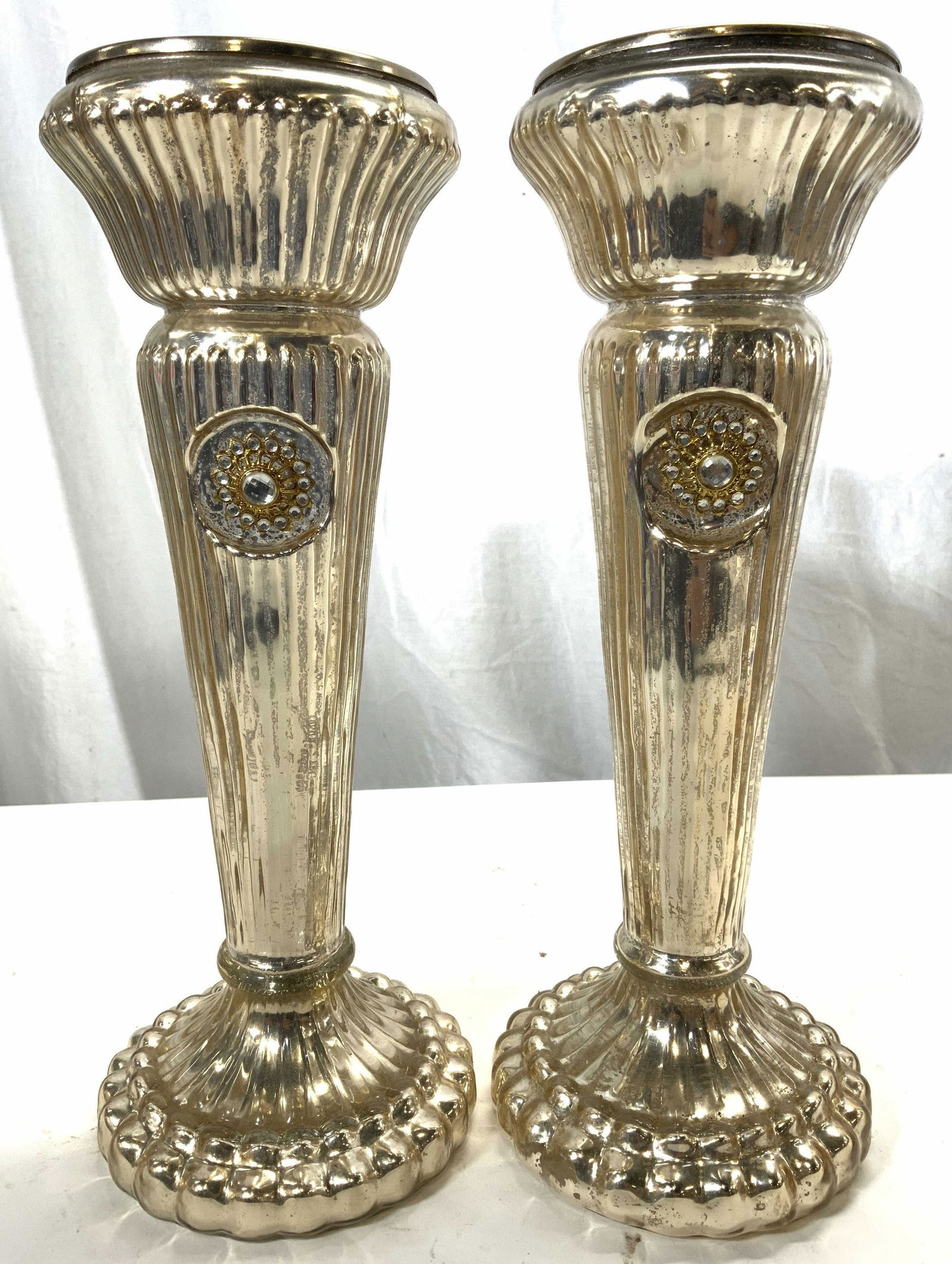 Pair Silver Toned Glass Candle Holders (1 of 7)