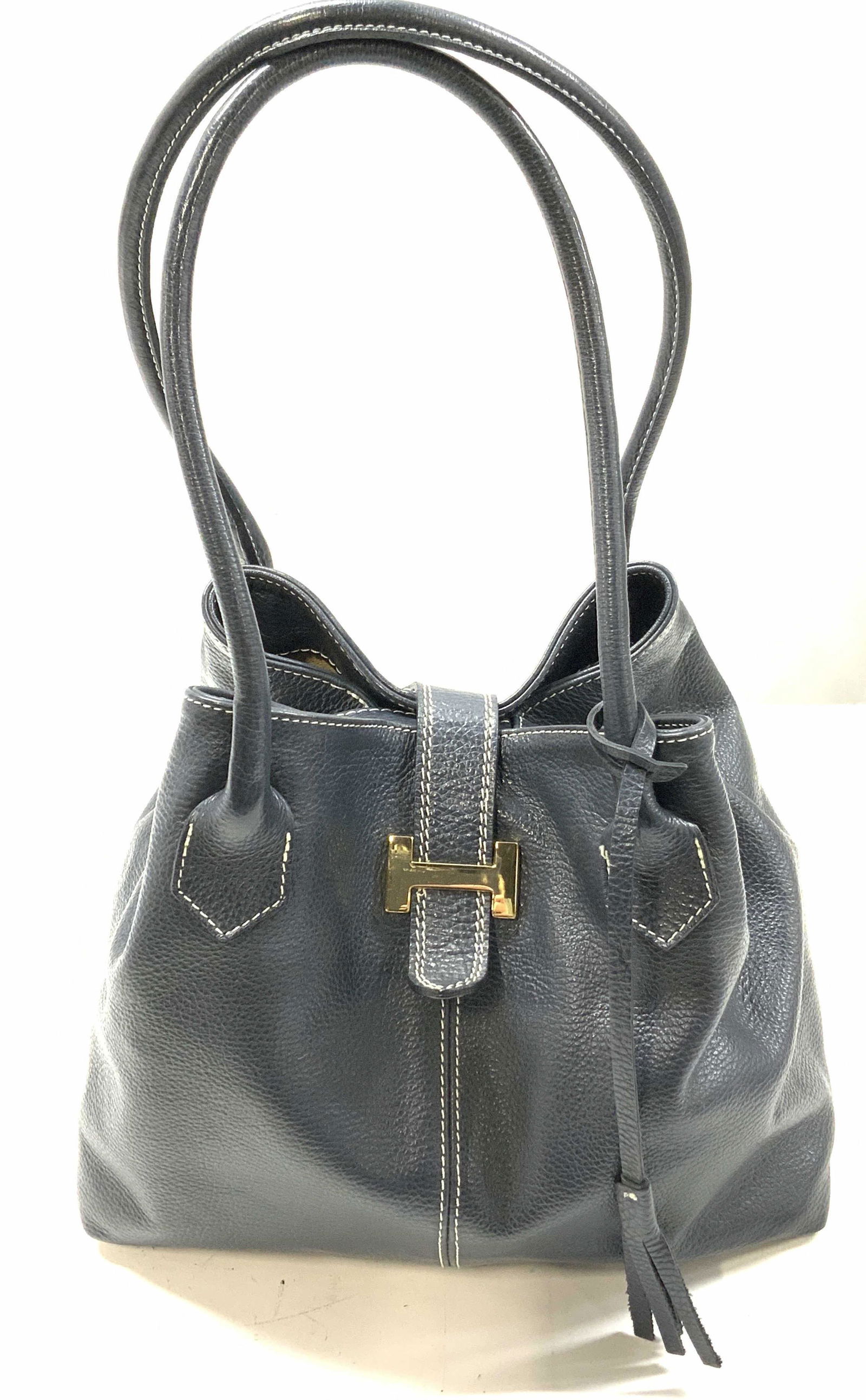 VERA PELLE Dark Blue Hermes Style Handbag (1 of 8)
