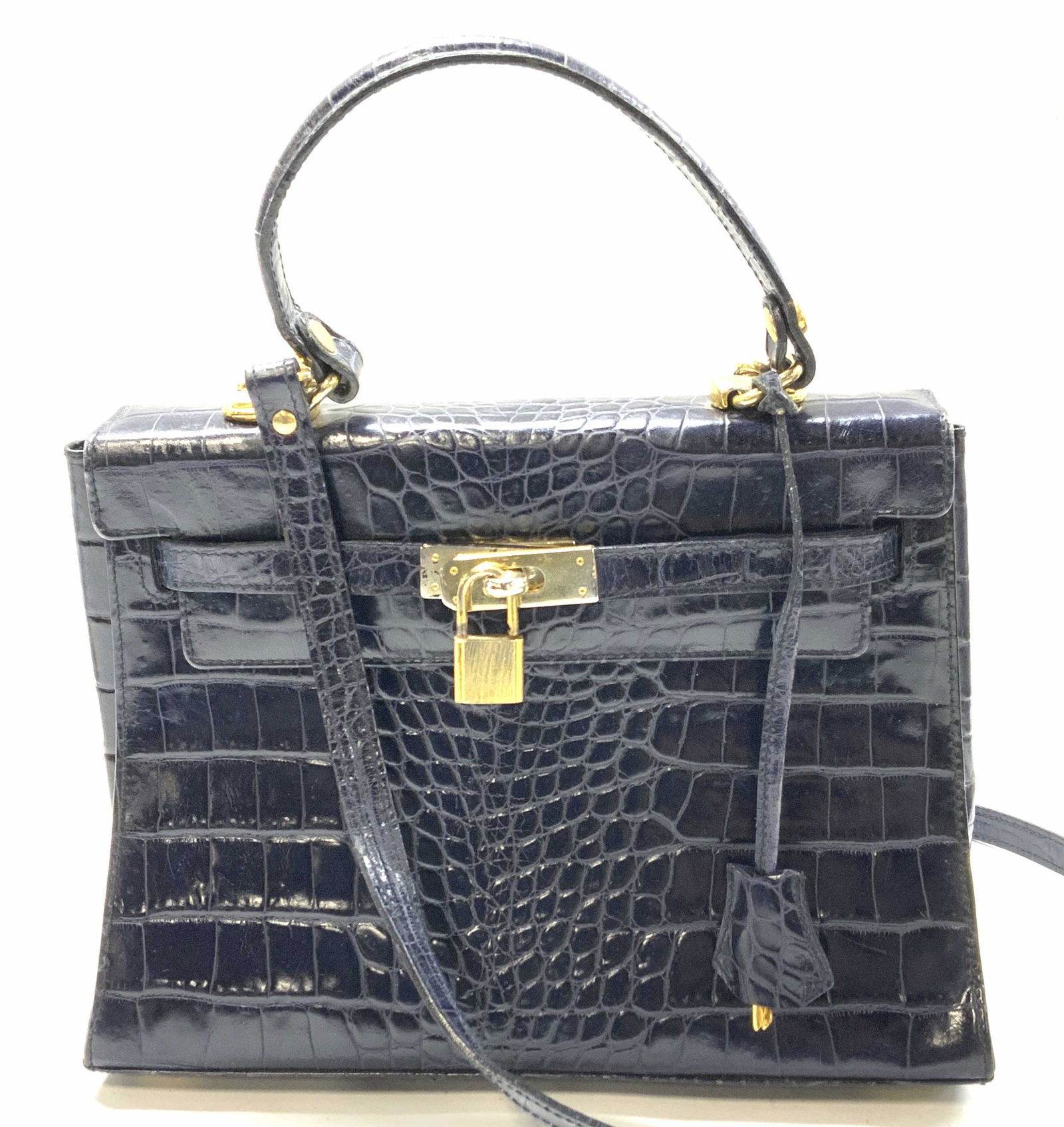 HIDES IN SHAPE Dark Blue Crocodile Shoulder Bag (1 of 8)