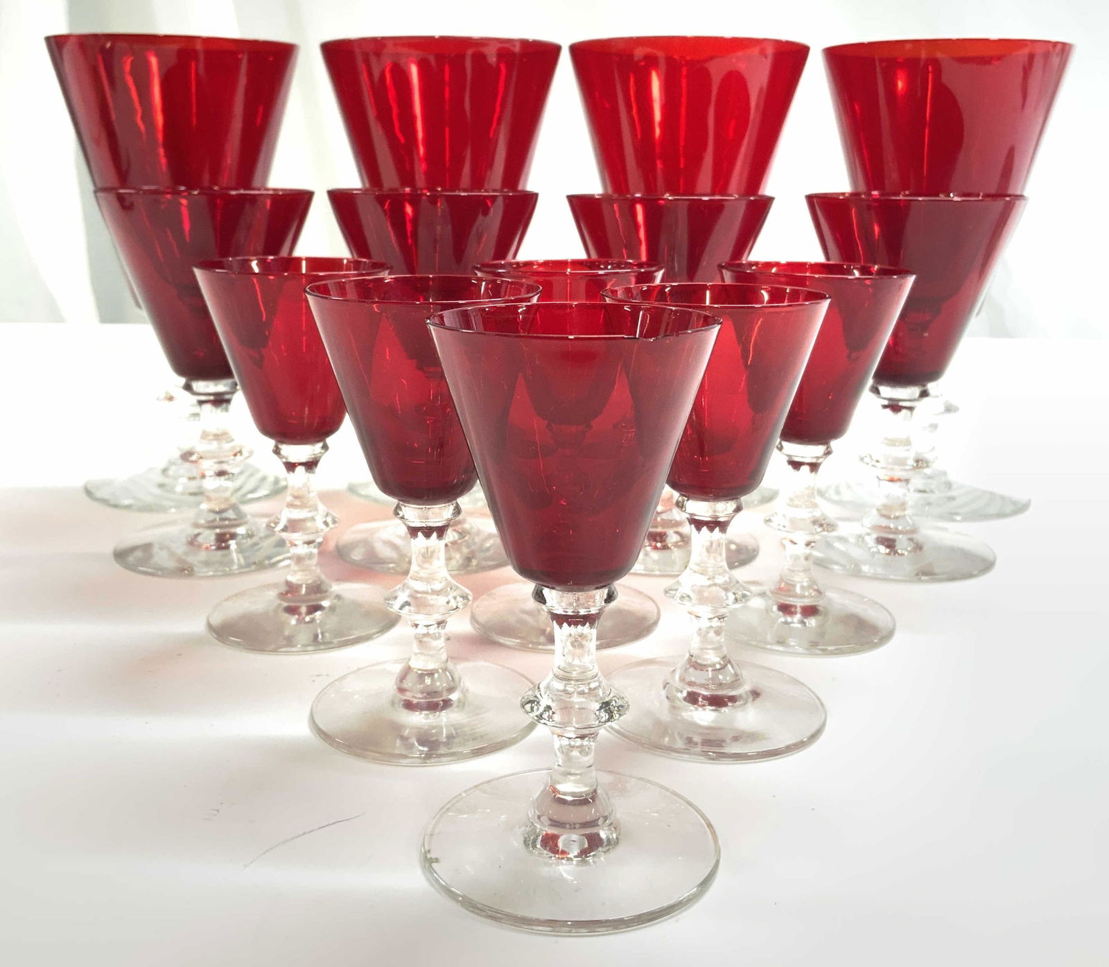 Lot 15 Cranberry Glass Stemware Vessels (1 of 8)