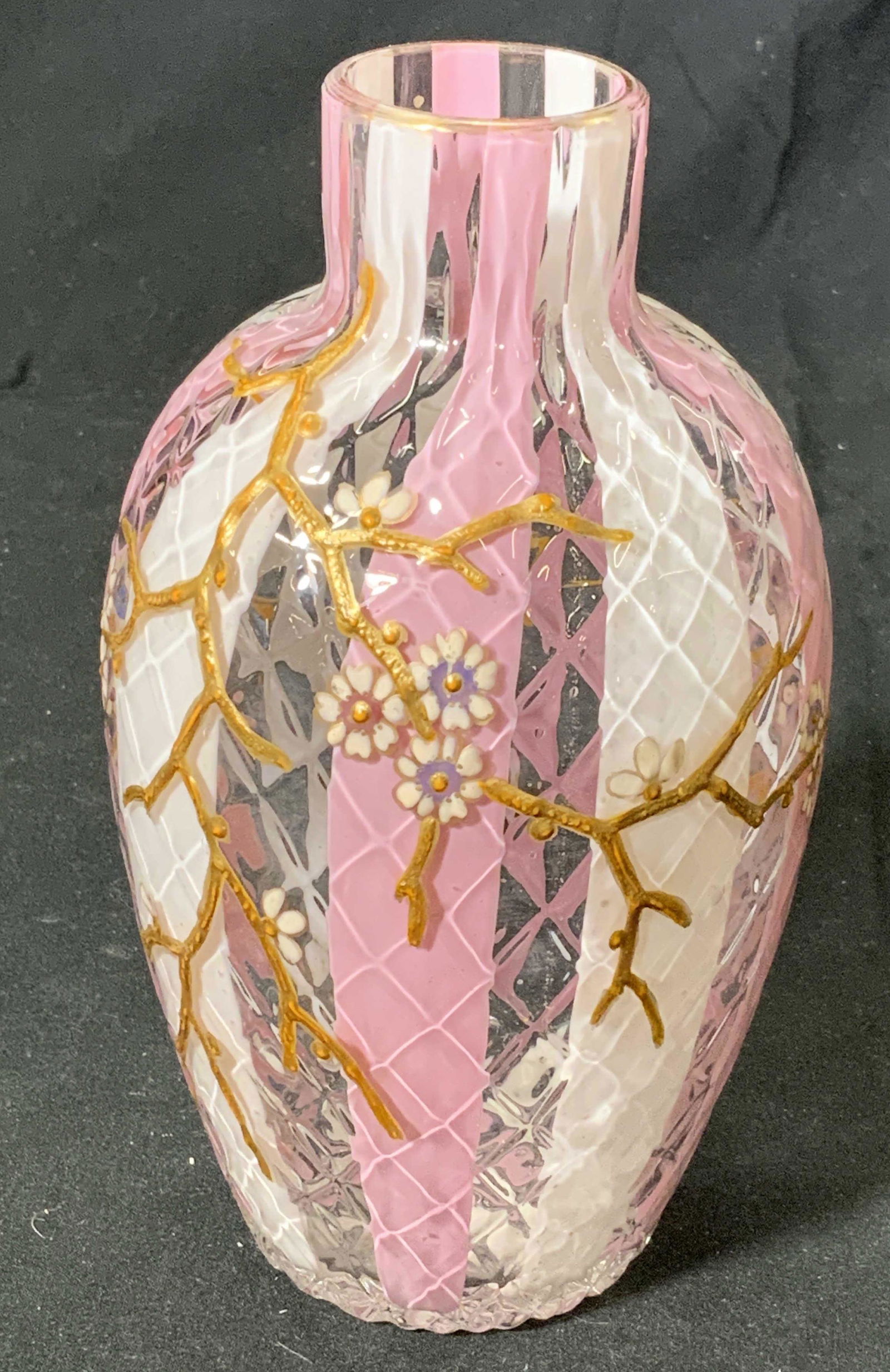 Gilded Cut Glass Vase w Floral Motif (1 of 5)