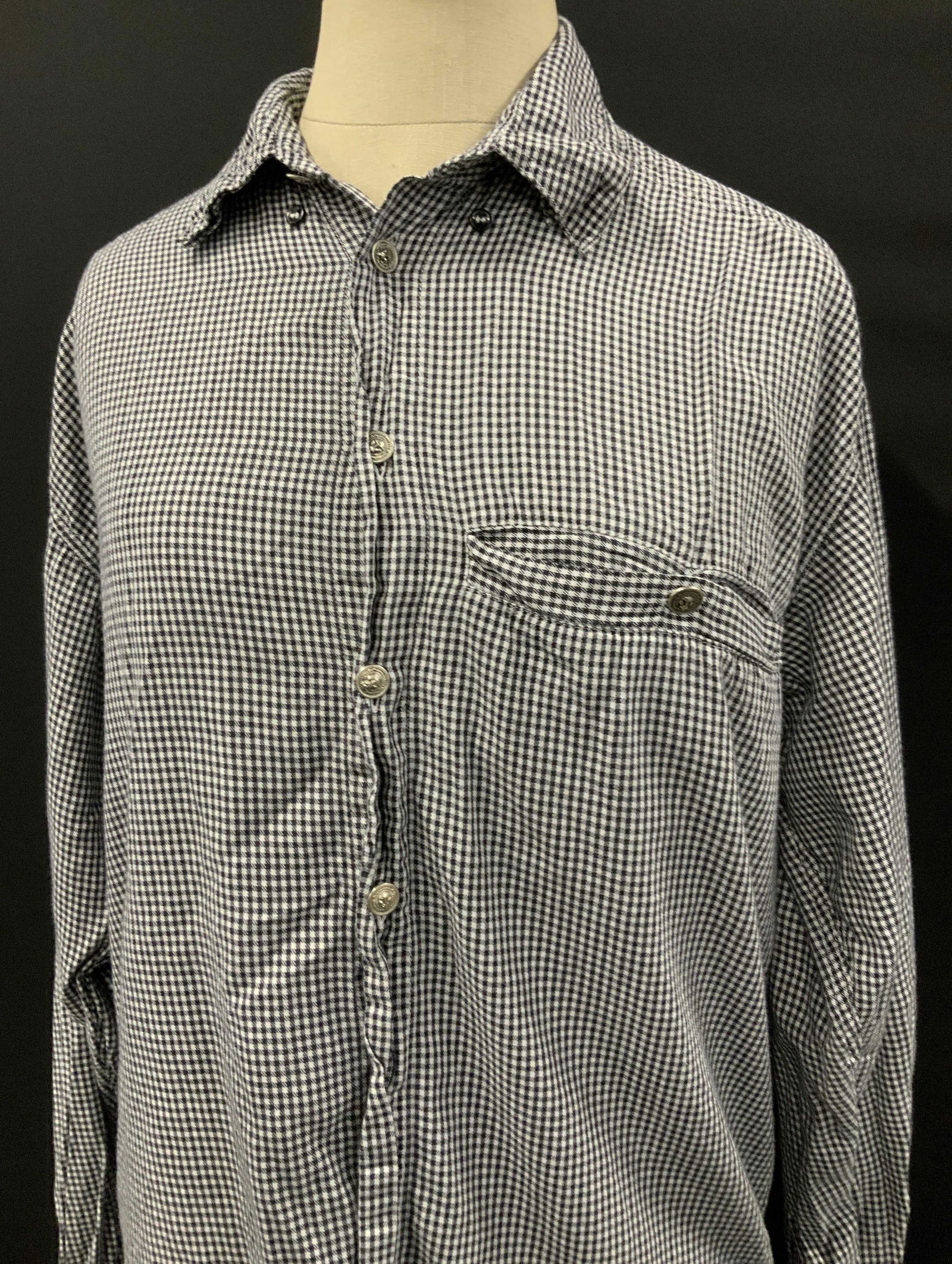 VERSUS Blk Wht Gingham Long Sleeve Button Up, IT (1 of 5)