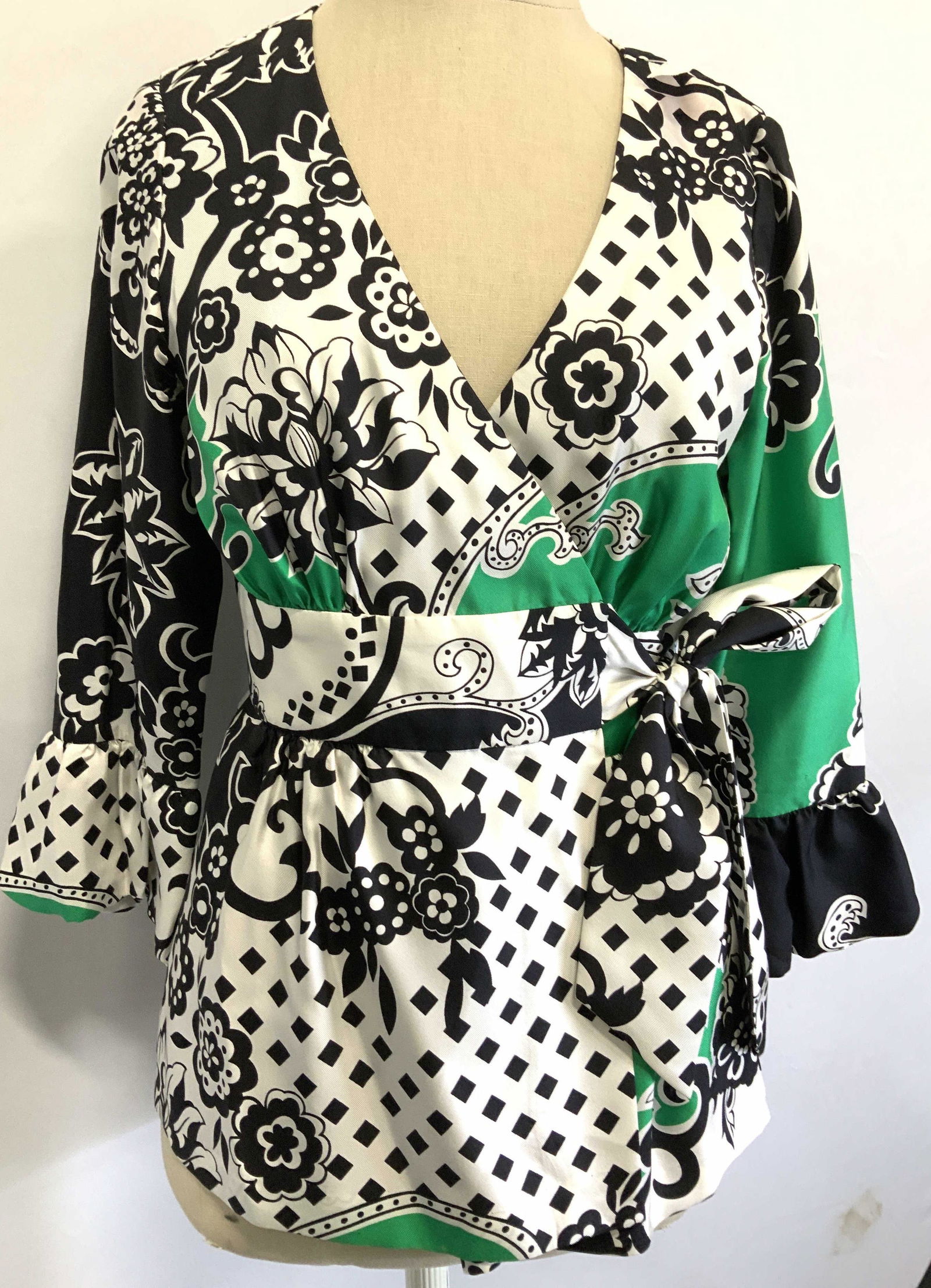 TIBI NEW YORK Vtg Multi Print Wrap Blouse (1 of 8)