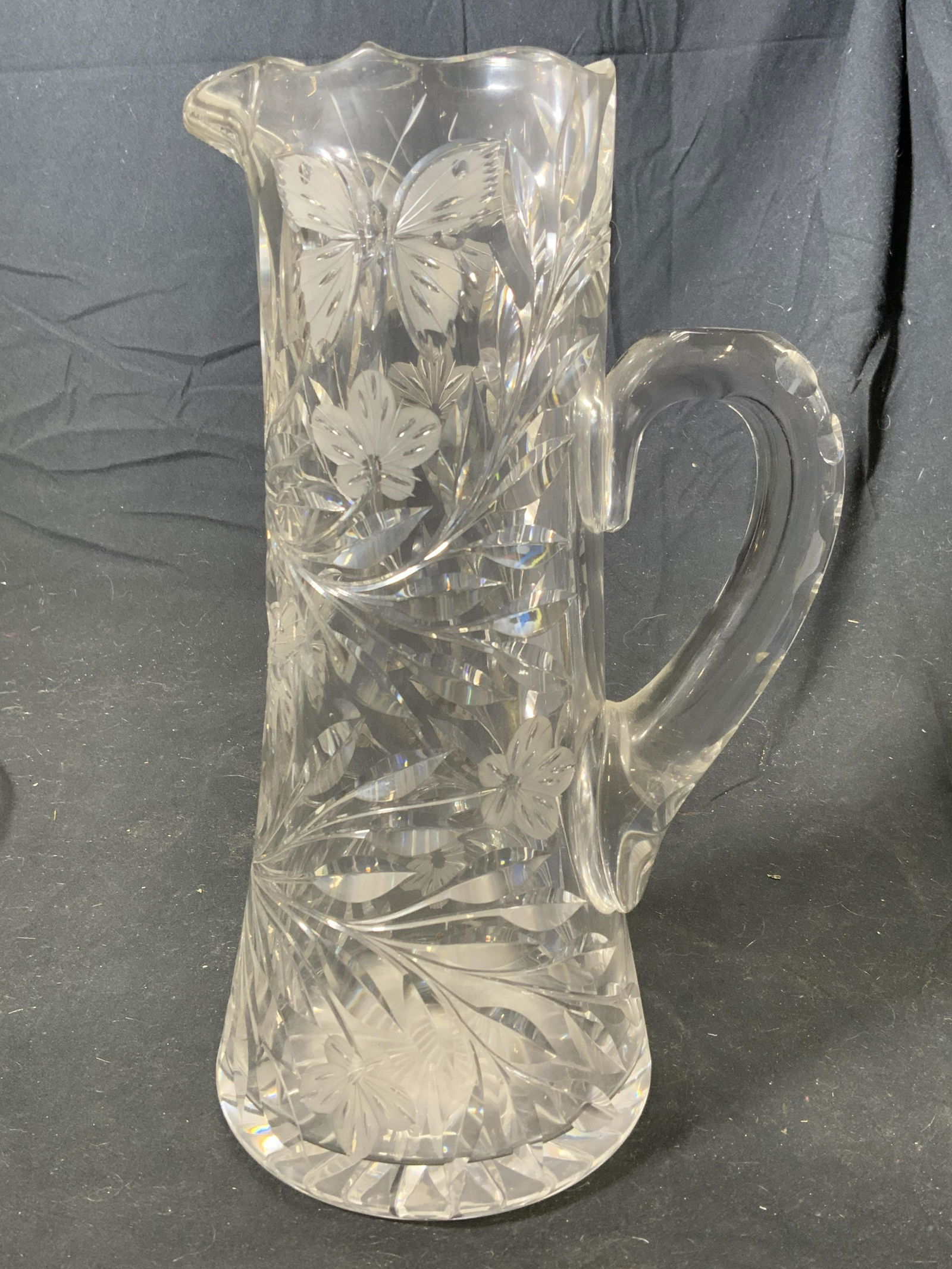 Heavy Cut Thick Glass Butterly Pitcher (1 of 6)