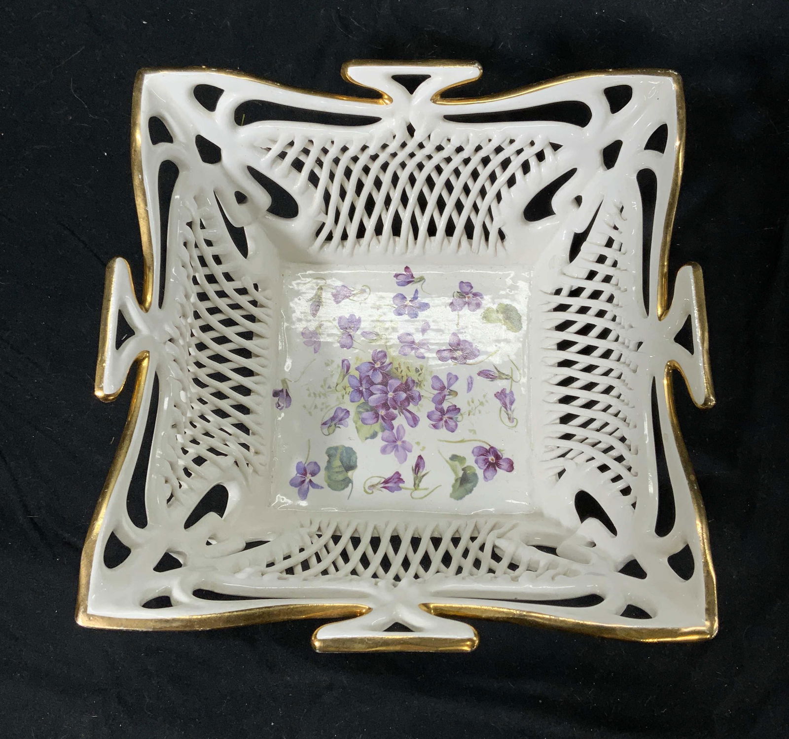 Vintage White Floral Woven Ceramic Basket (1 of 7)