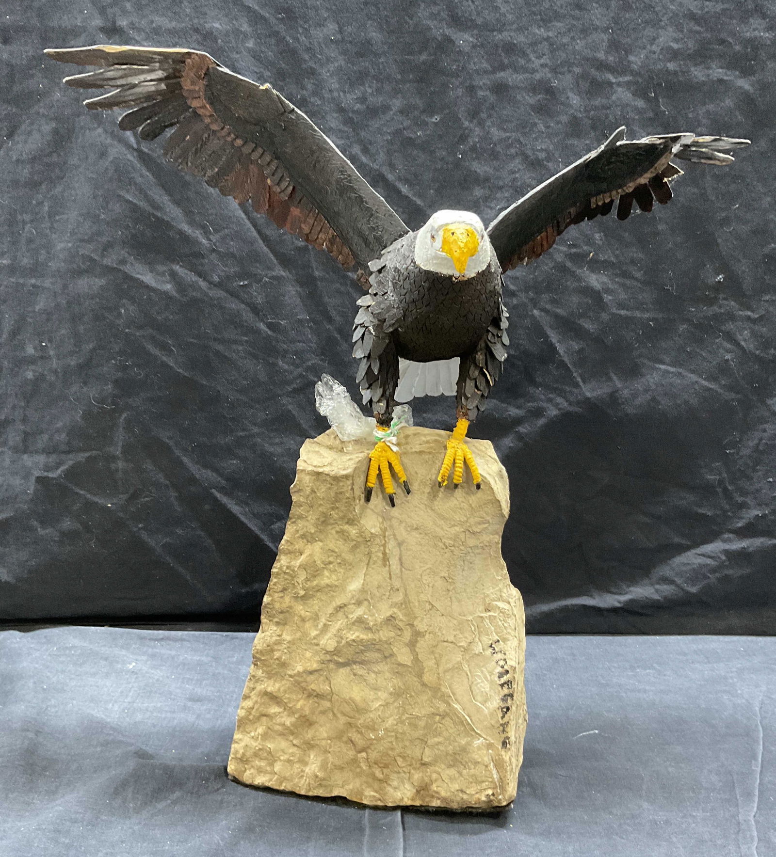 Signed Wooden & Stone Bald Eagle Sculpture (1 of 8)