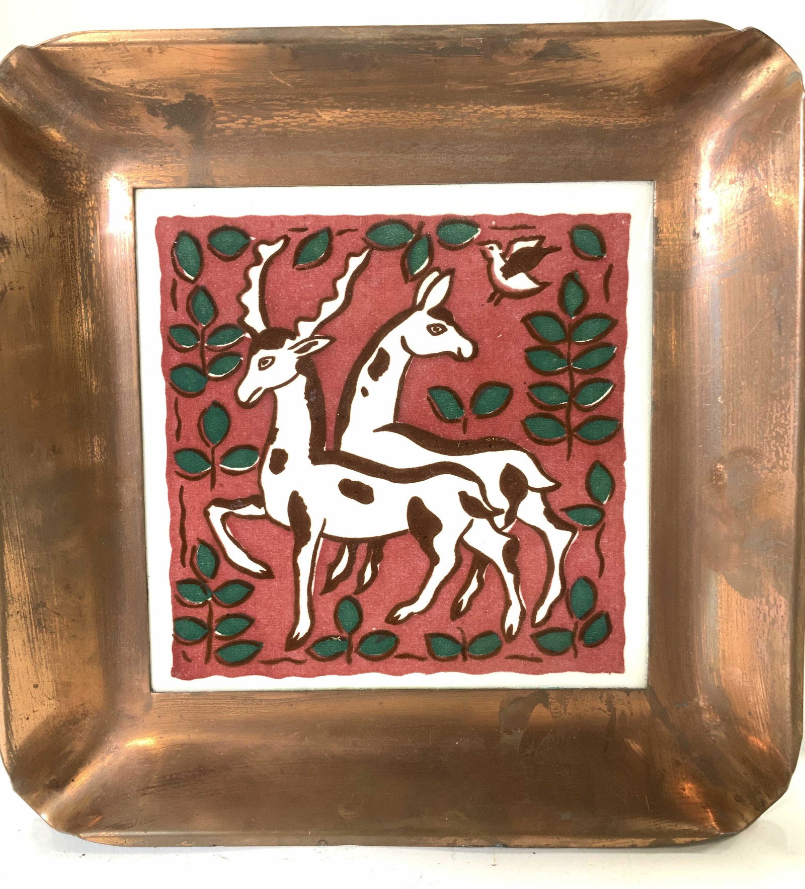 Artisanal Copper Framed Ceramic Deer Tile (1 of 6)
