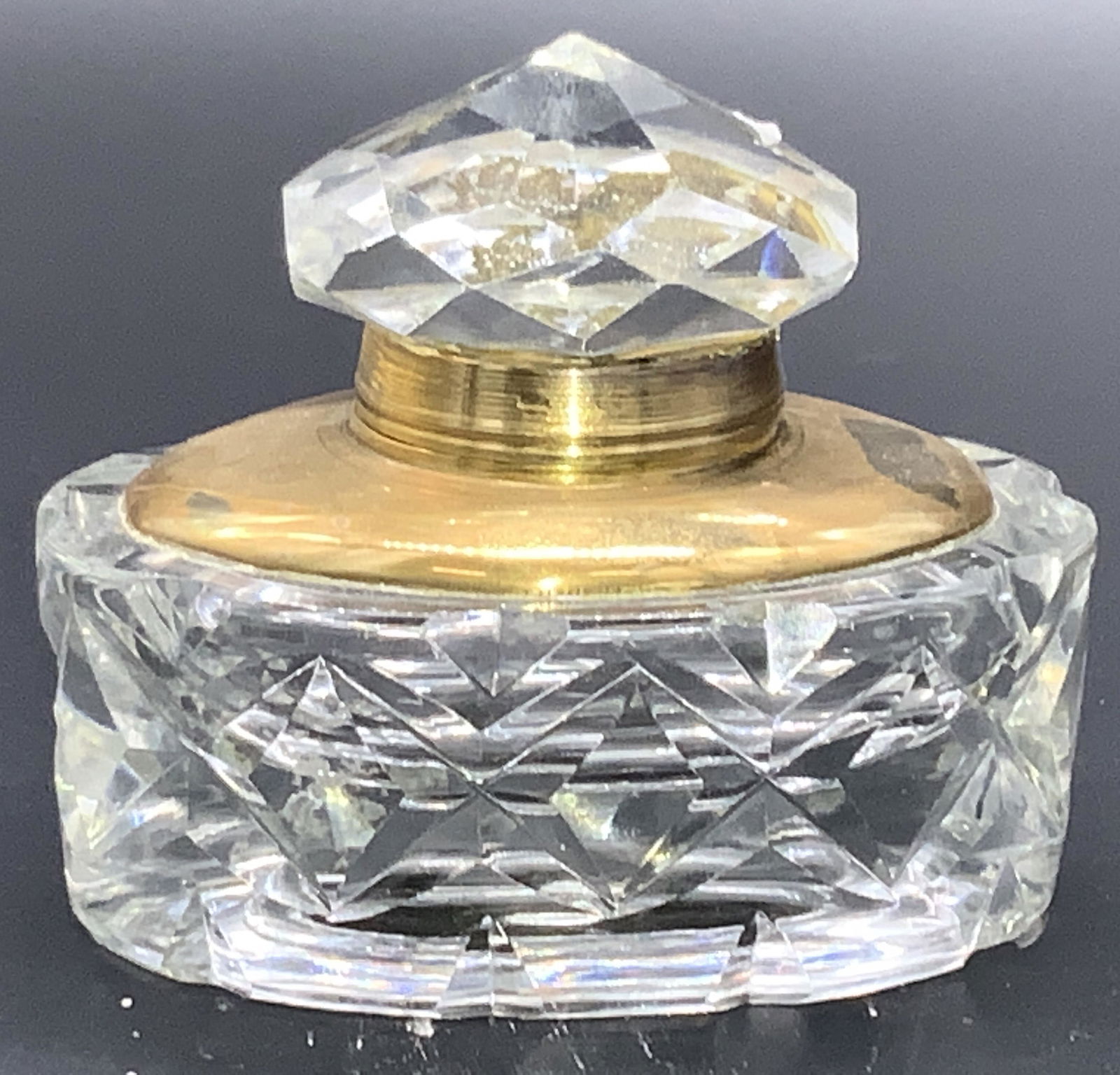 Vintage Cut Glass & Brass Inkwell (1 of 6)