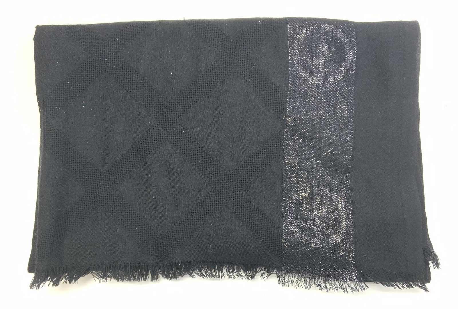 GIORGIO ARMANI Black & Metallic Fringe Trim Scarf (1 of 4)