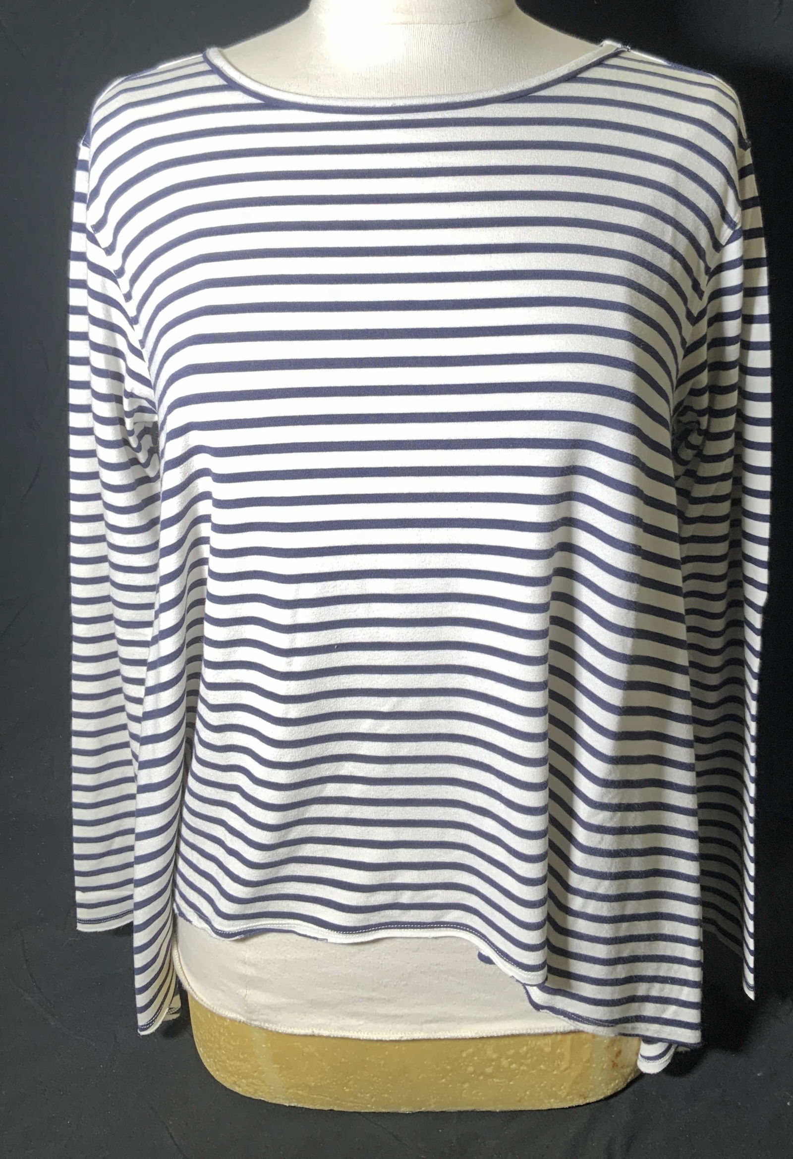 CABI Long Sleeve Navy Striped Boxy Top (1 of 4)