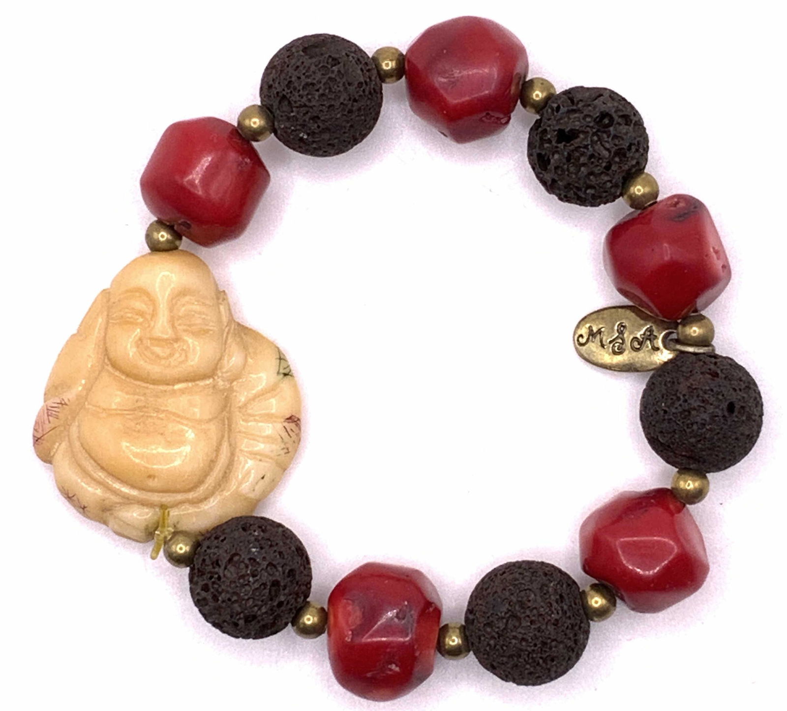 Signed M&A Natural Stone Buddha Stretch Bracelet (1 of 5)